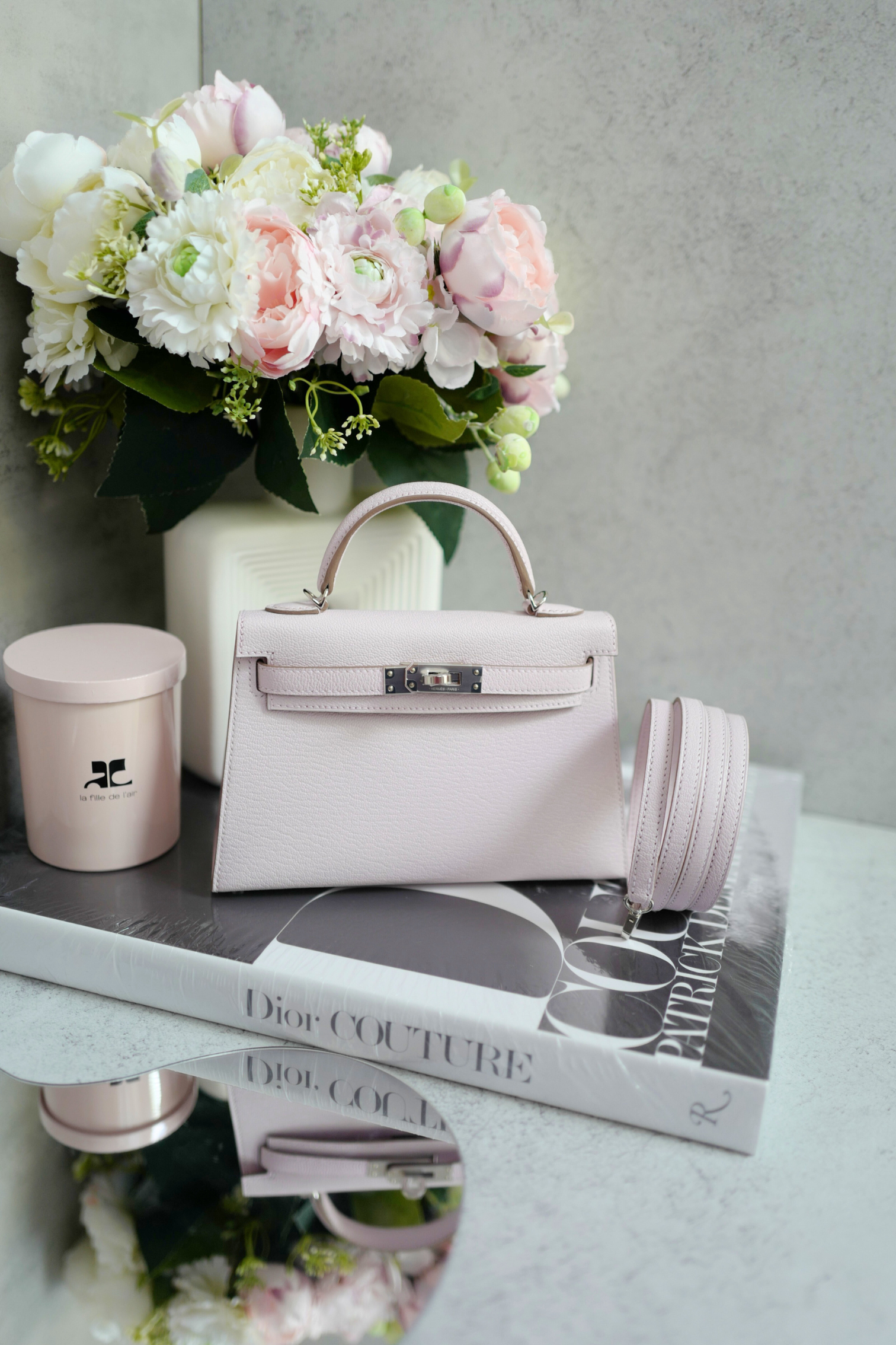 BNIB HERMÈS Mini Kelly 20 HSS Mauve Pale / Rose Mexico Chevre PHW W Stamp