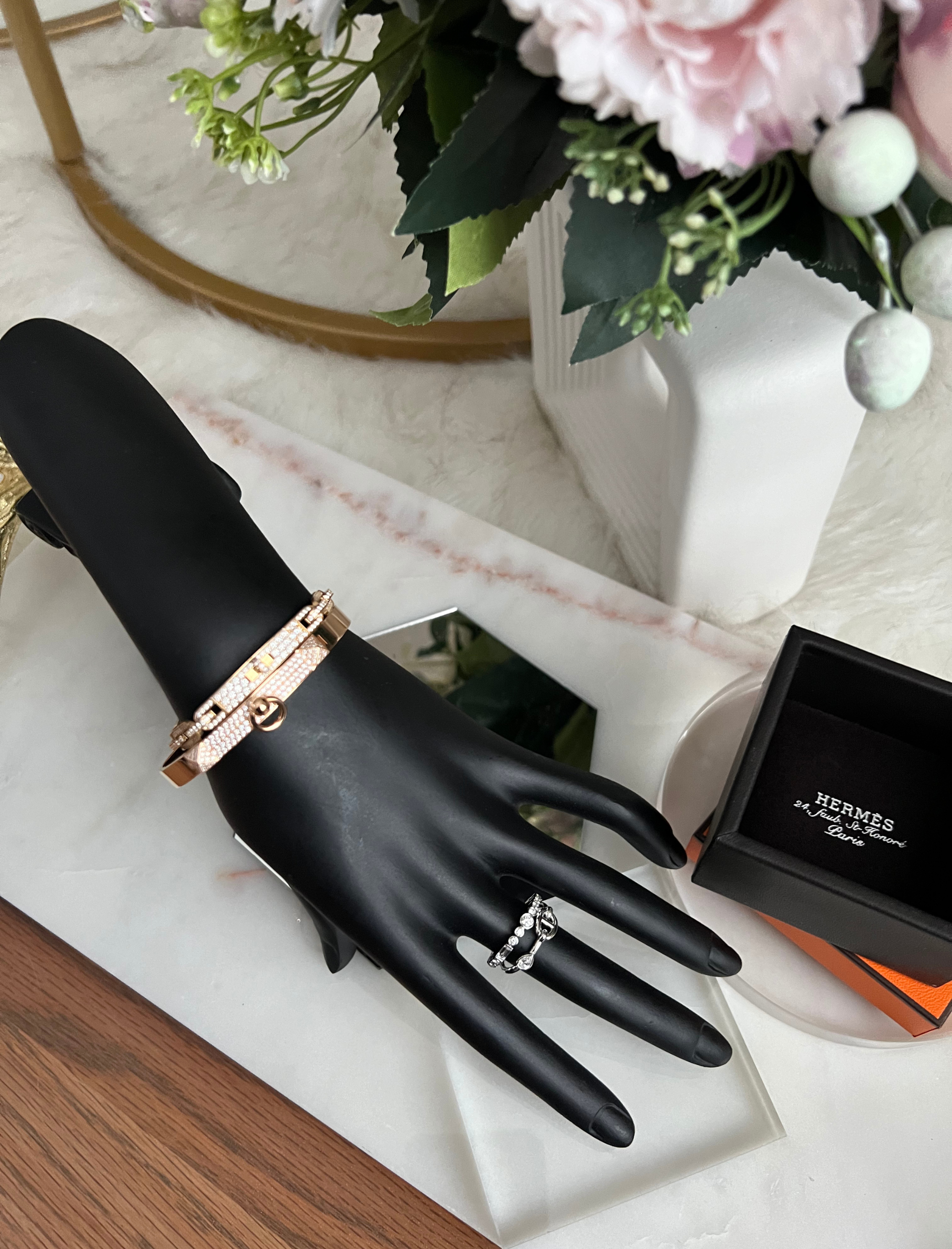 Hermès Chaine d’Ancre Chaos Fancy Ring in White Gold with Diamonds Sans Coloris Size 53