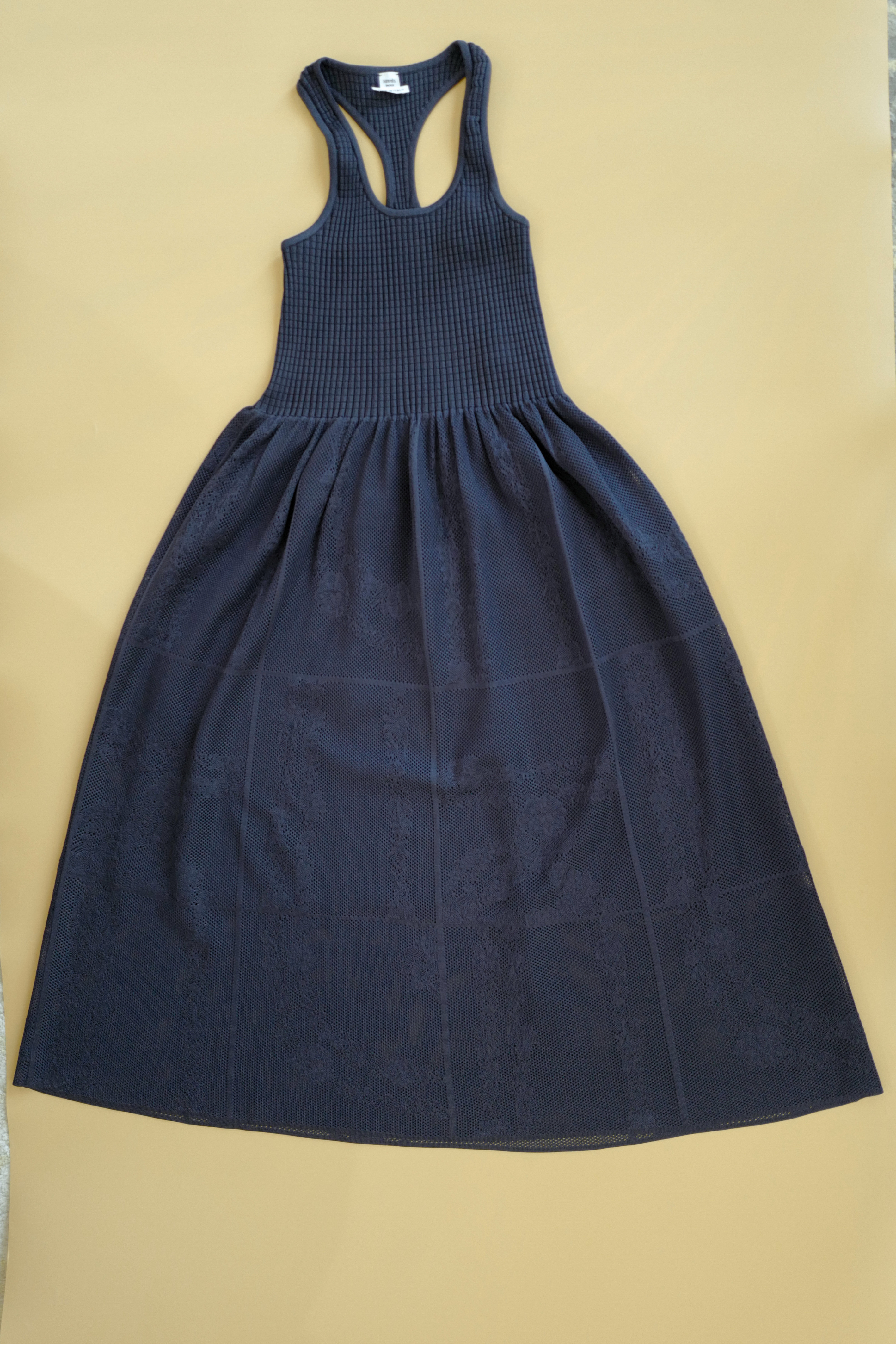 NEW Hermès En Désordre à Fleurs Long Dress Blue Noir Size 38