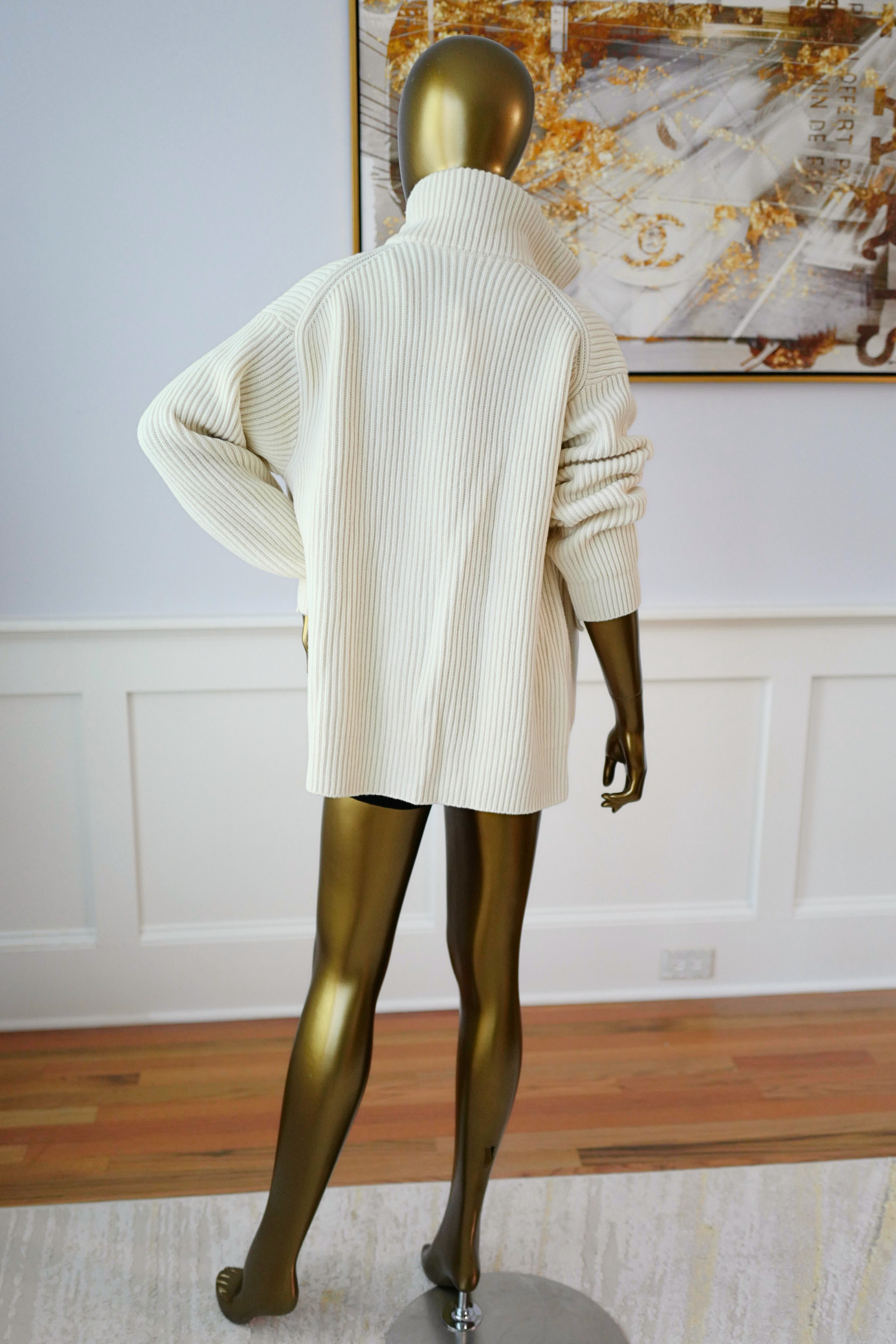 New Hermes Blouson Details Cuir cardigan Virgin Wool size 34