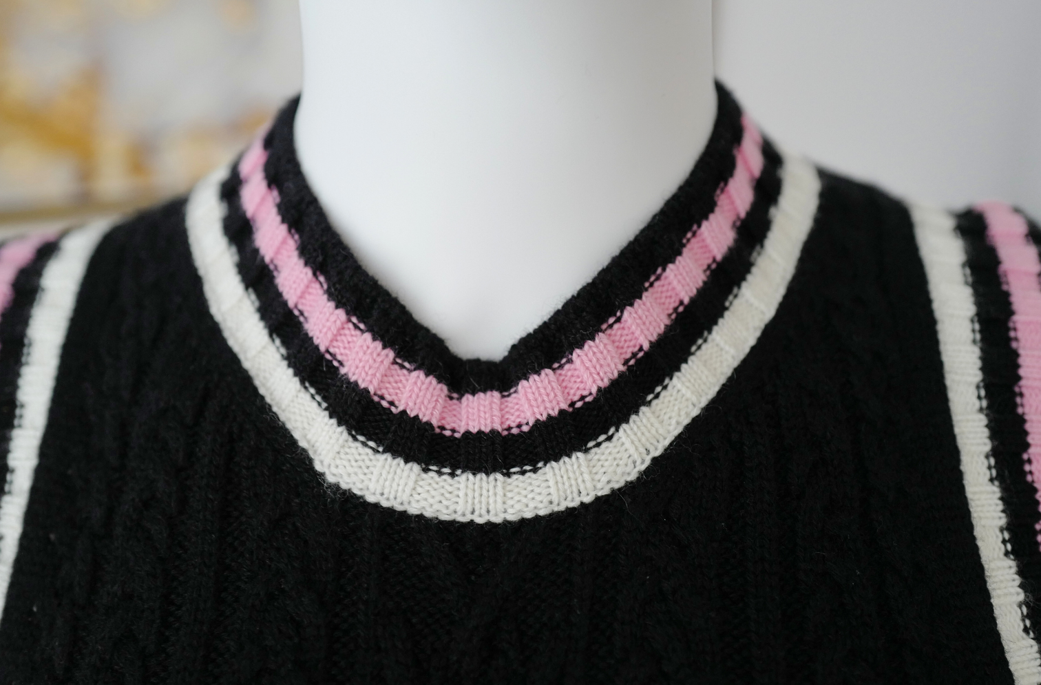 Chanel 23P RTW Tennis Knit Dress in Black, Pink and Ecru Strip Details 36