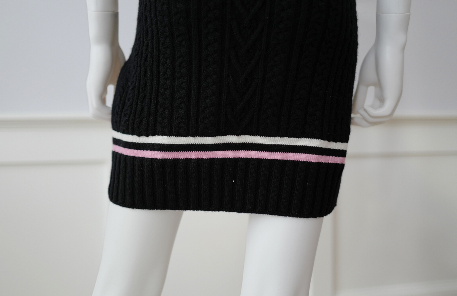 Chanel 23P RTW Tennis Knit Dress in Black, Pink and Ecru Strip Details 36