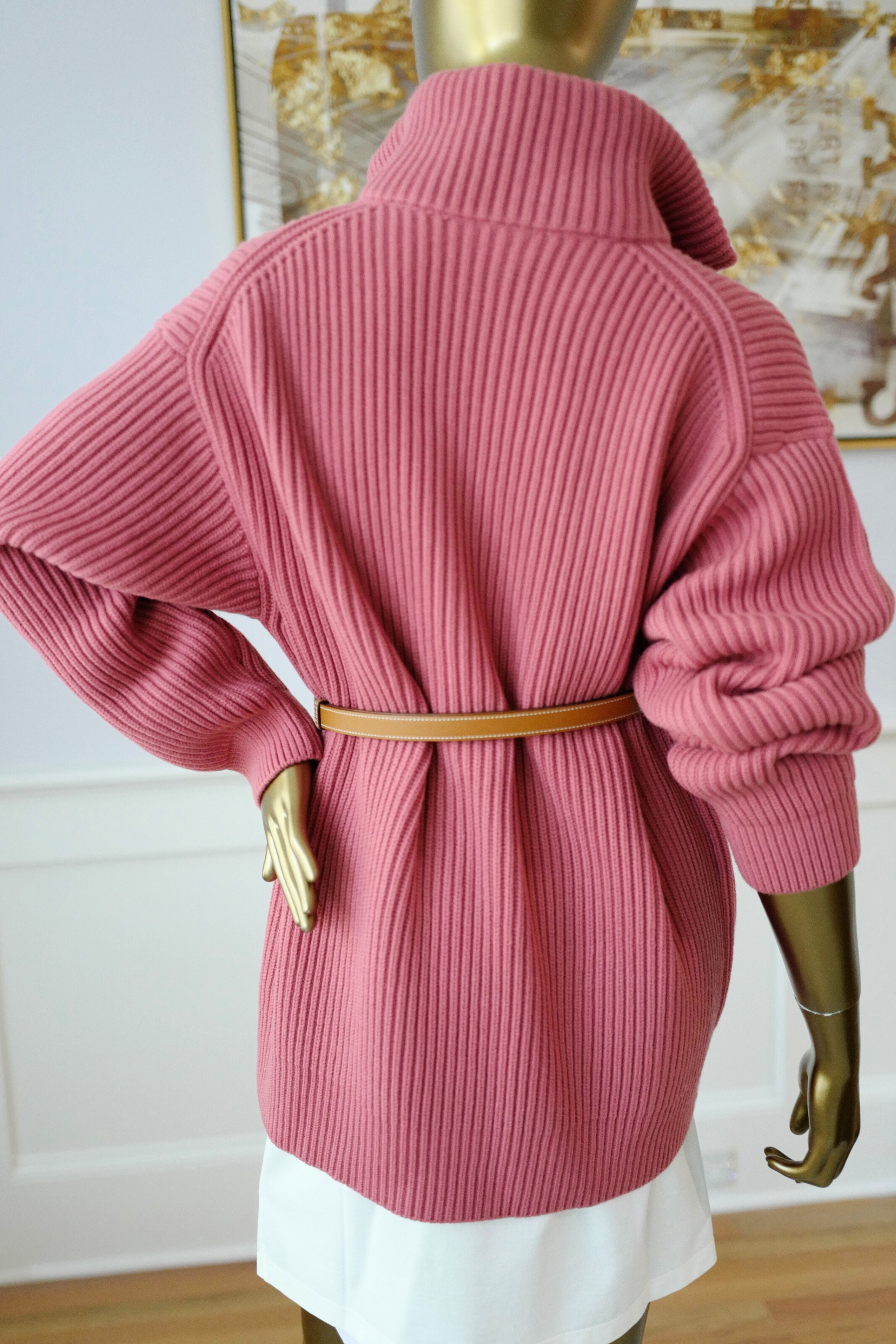 NEW Hermès Blouson Cardigan Jacket Rose Sorbet Wool with H Pockets Size 36