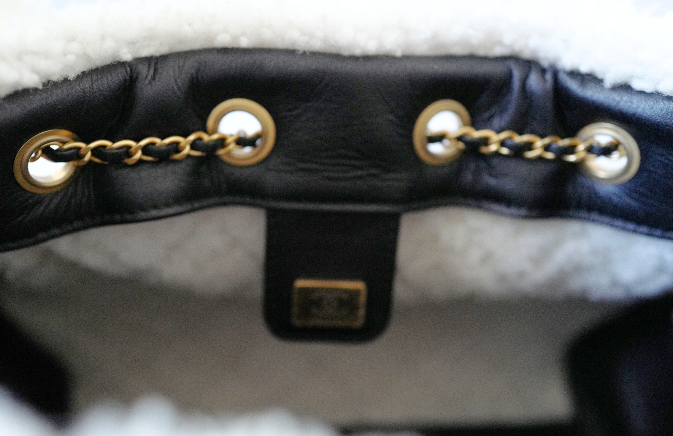 Chanel 25K Small Hobo Bag Black Calfskin with Shearling Trim Gold Hardware
