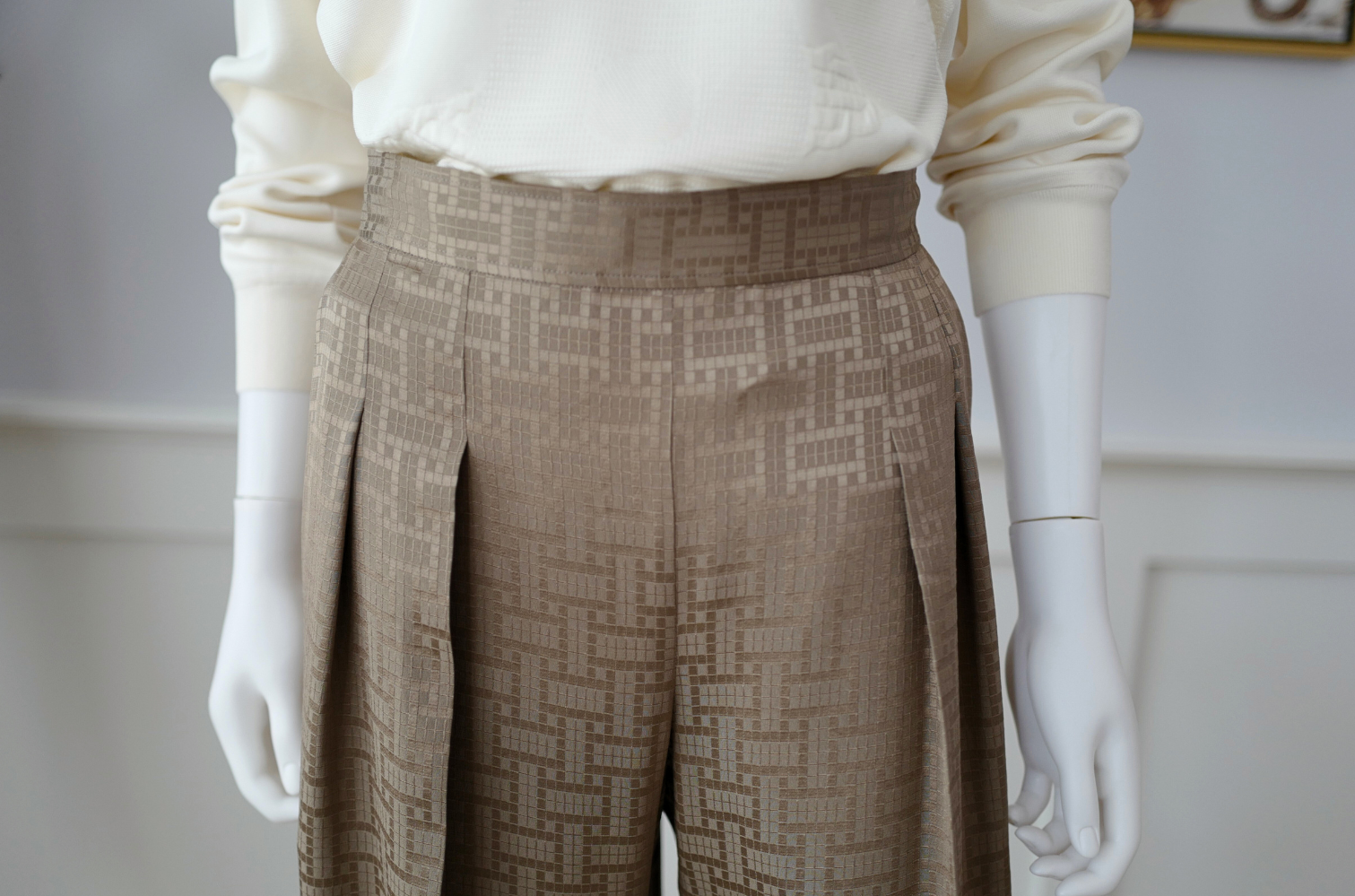 NEW Hermès "Mosaique" Wide Leg Pants Etoupe Size 34
