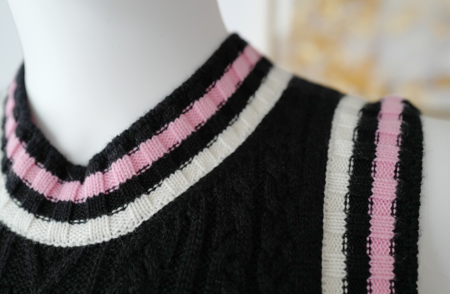 Chanel 23P RTW Tennis Knit Dress in Black, Pink and Ecru Strip Details 36