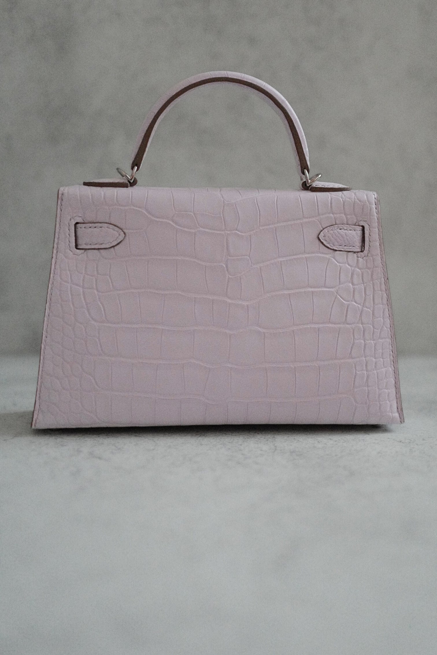 BNIB Hermès Mini Kelly 20 Mauve Pale Matte Alligator Palladium Hardware K Stamp 2025