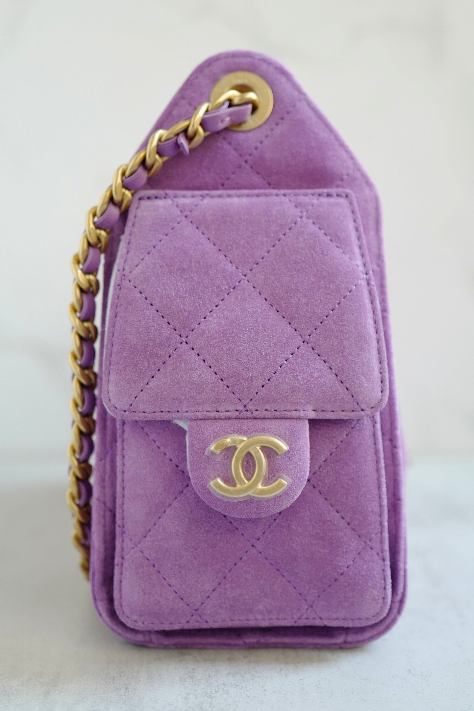 BNIB Chanel 26C Mini Hobo Shoulder Bag in Purple Suede with Gold Hardware
