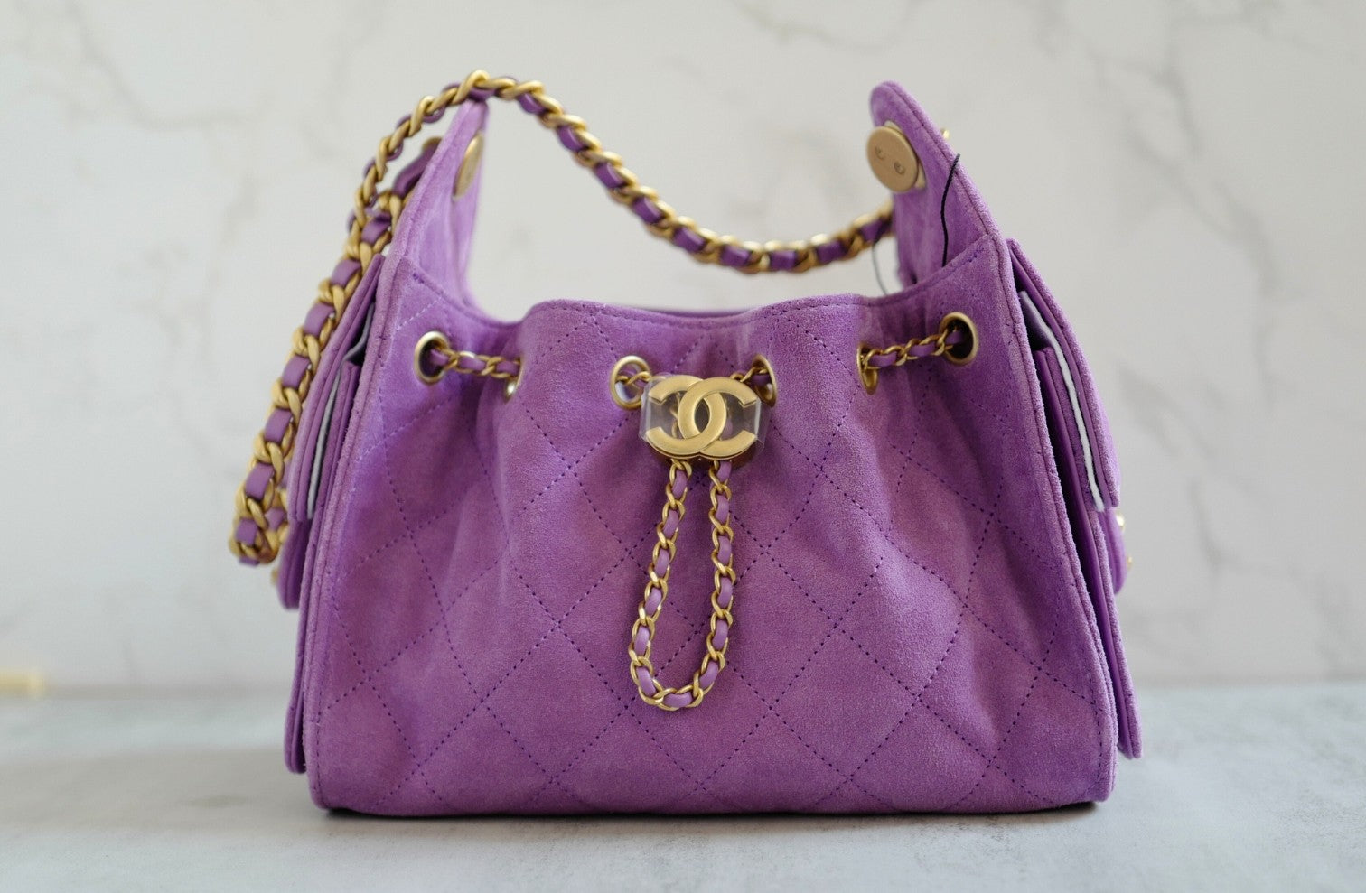 BNIB Chanel 26C Mini Hobo Shoulder Bag in Purple Suede with Gold Hardware