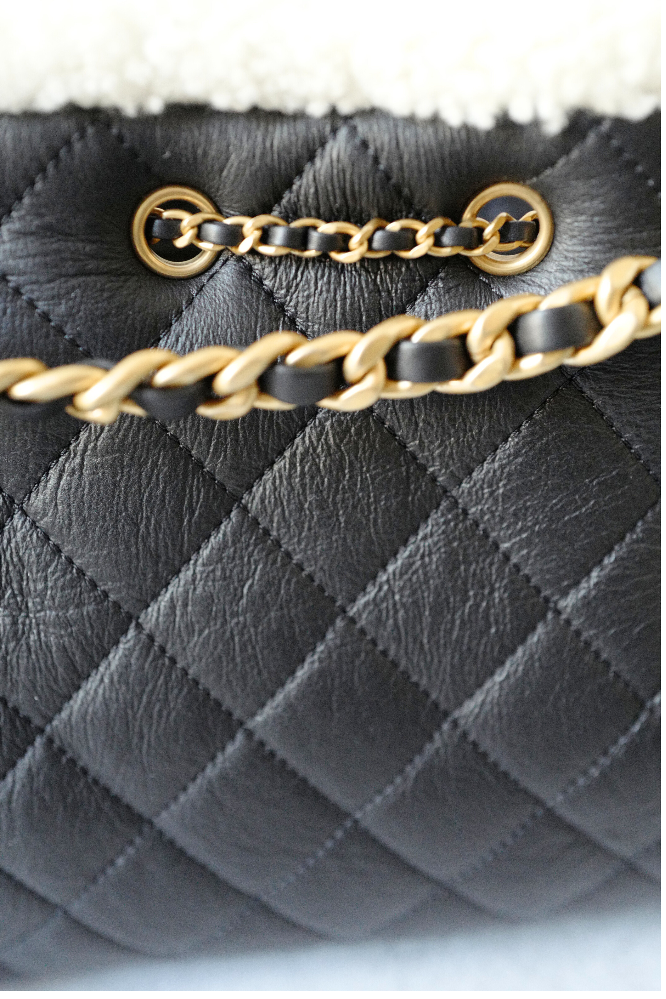 Chanel 25K Small Hobo Bag Black Calfskin with Shearling Trim Gold Hardware