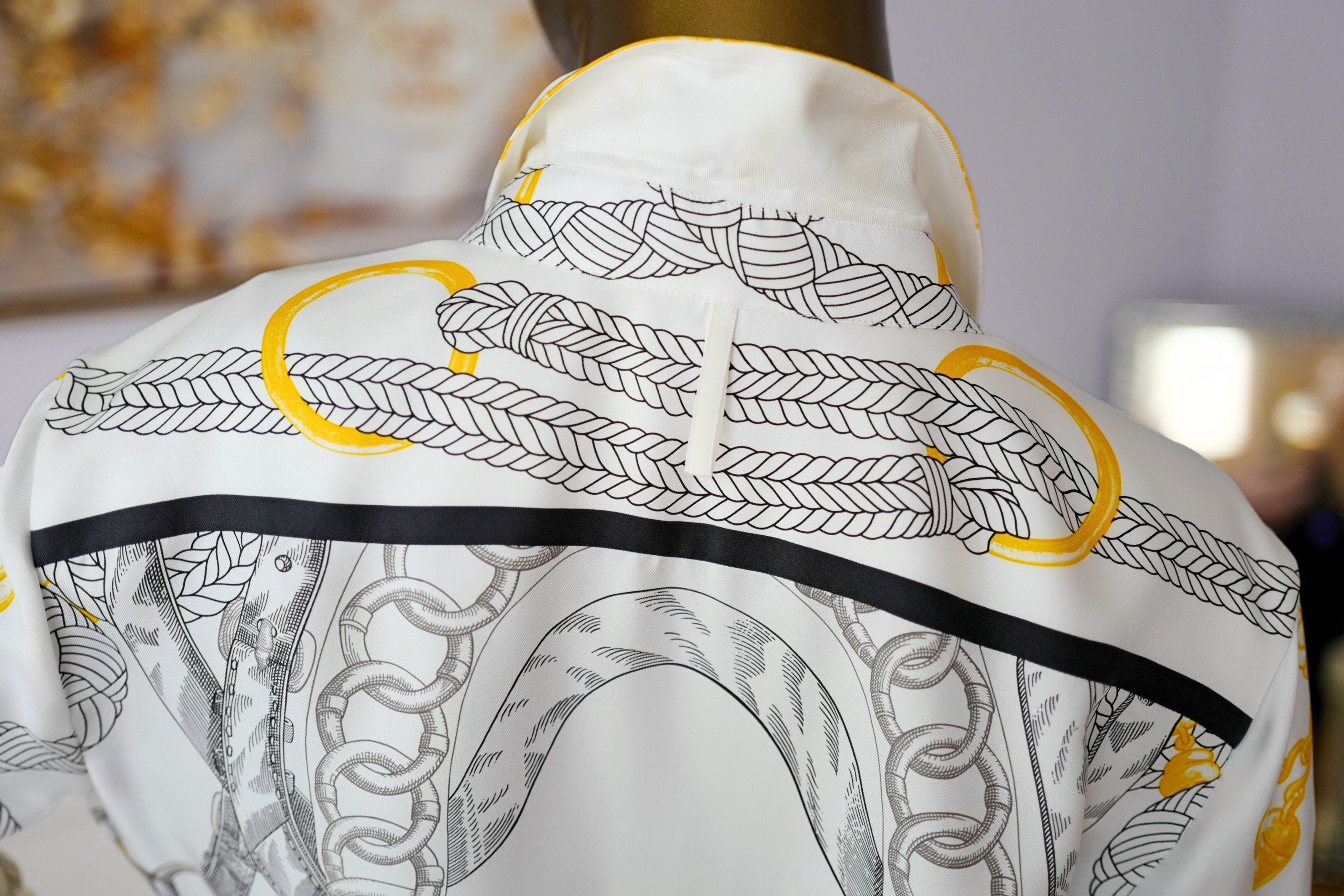 NEW Hermès "Palefroi Remix" Shirt Dress Blanc Nacre Silk Size 36