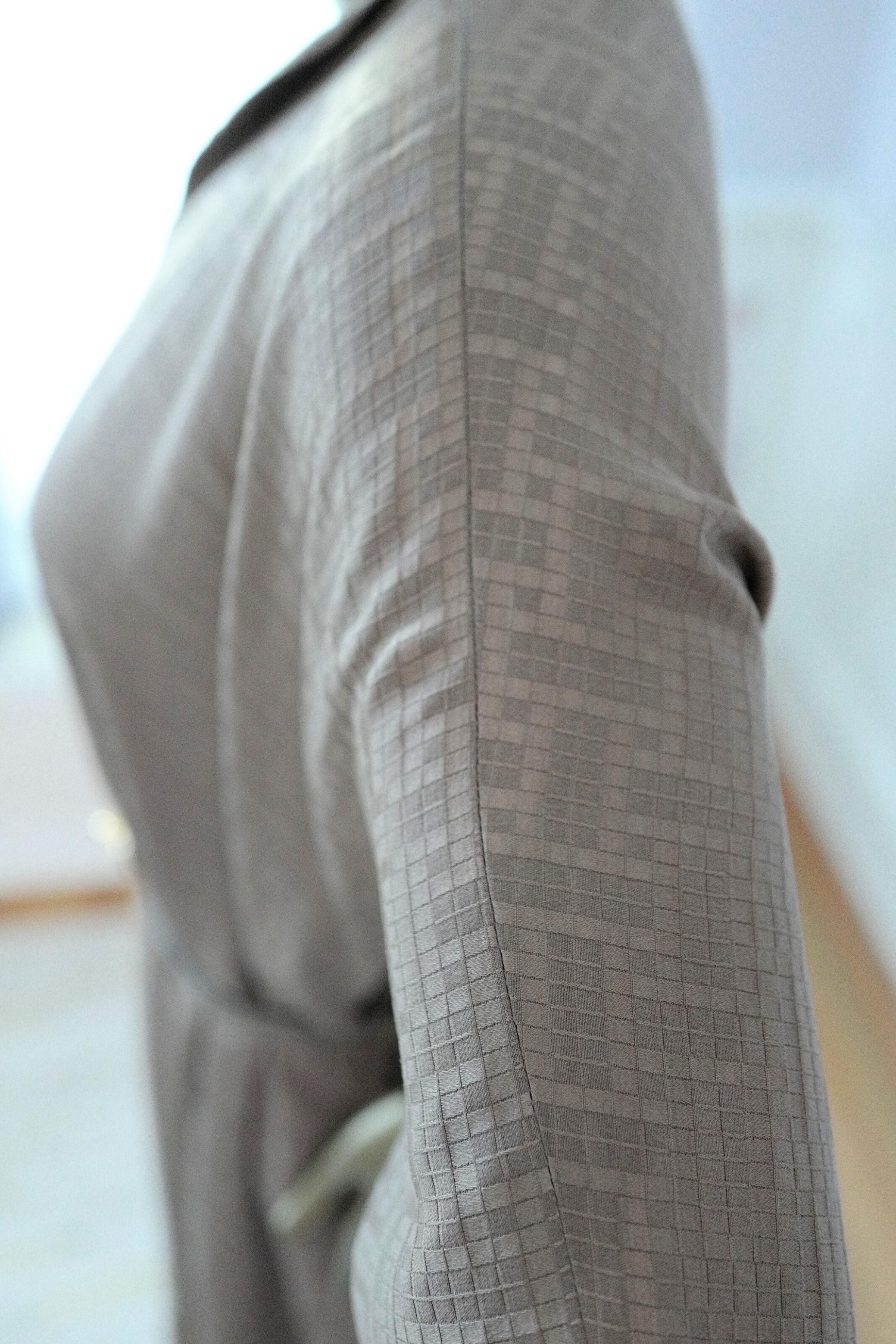 NEW Hermès Mosaique Belted Caftan Dress in Jacquard Silk Gris Étoupe Size 36