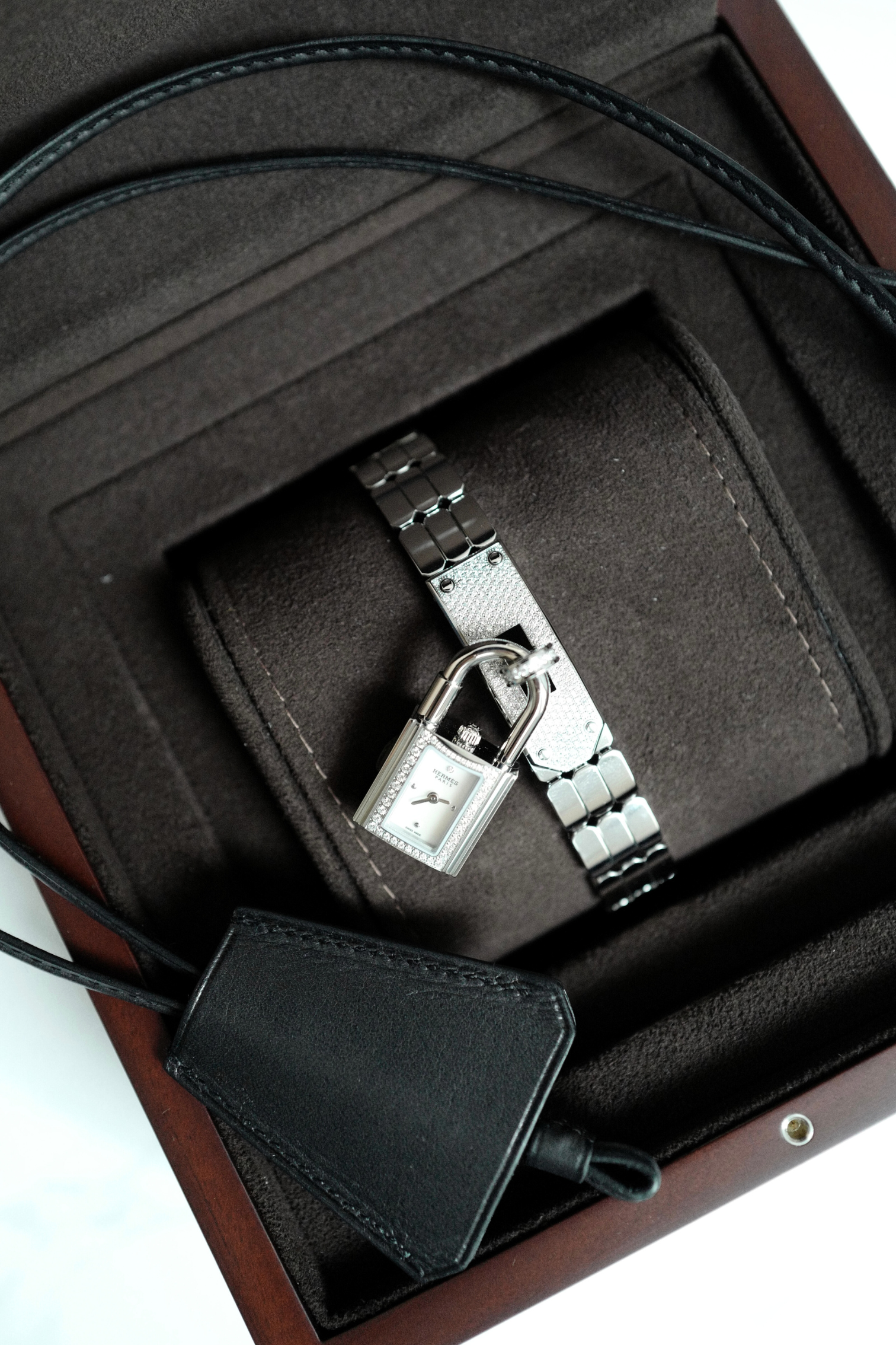 BNIB Hermes Kelly Watch Mini Model, 16 mm, Diamond Stainless Steel Bracelet