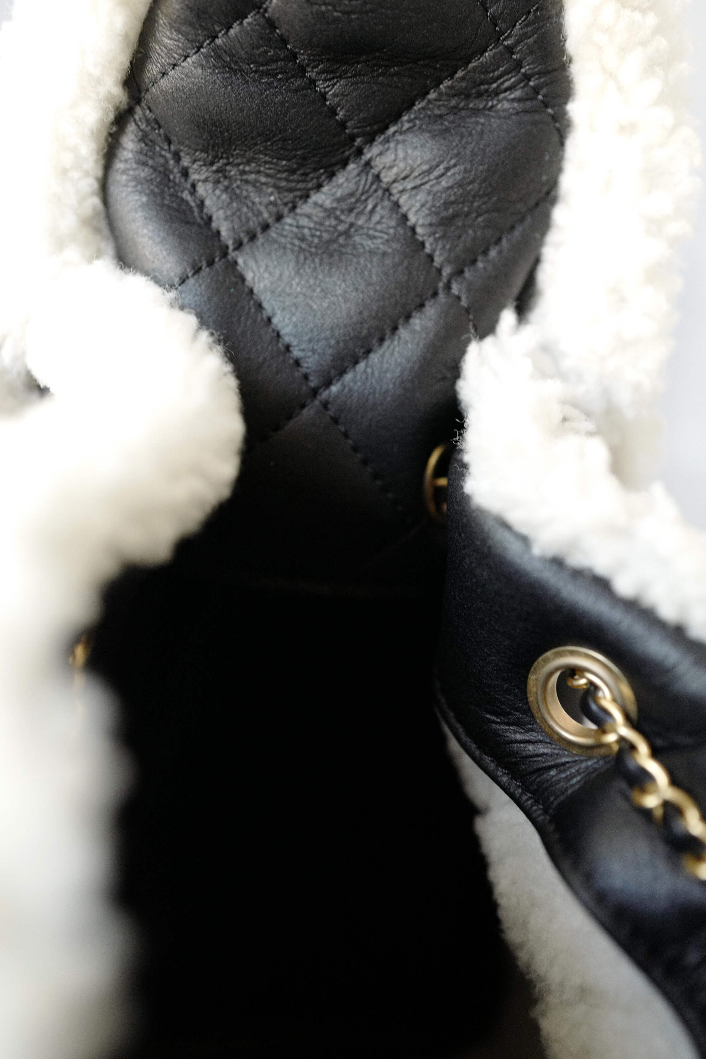 Chanel 25K Small Hobo Bag Black Calfskin with Shearling Trim Gold Hardware