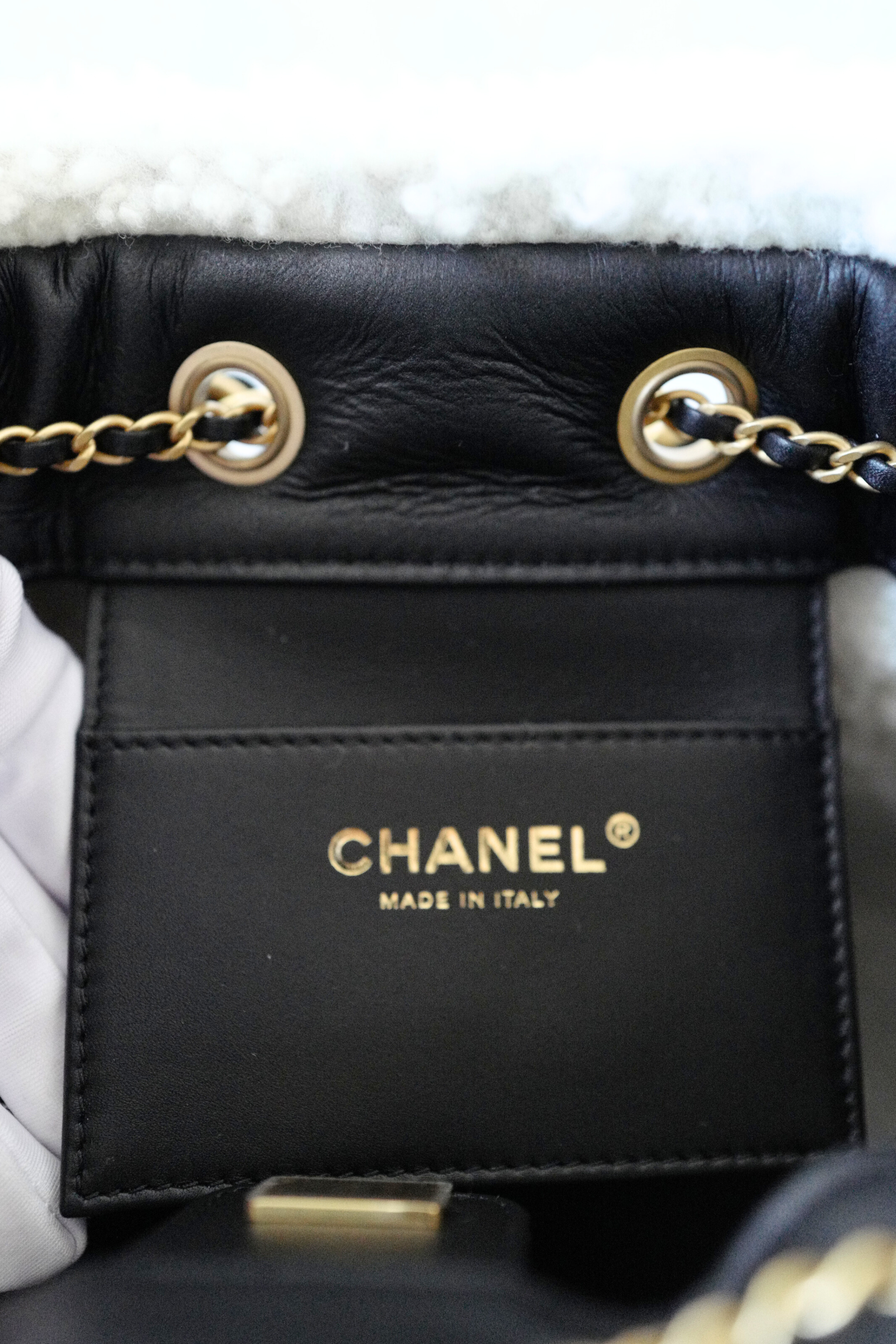 Chanel 25K Small Hobo Bag Black Calfskin with Shearling Trim Gold Hardware