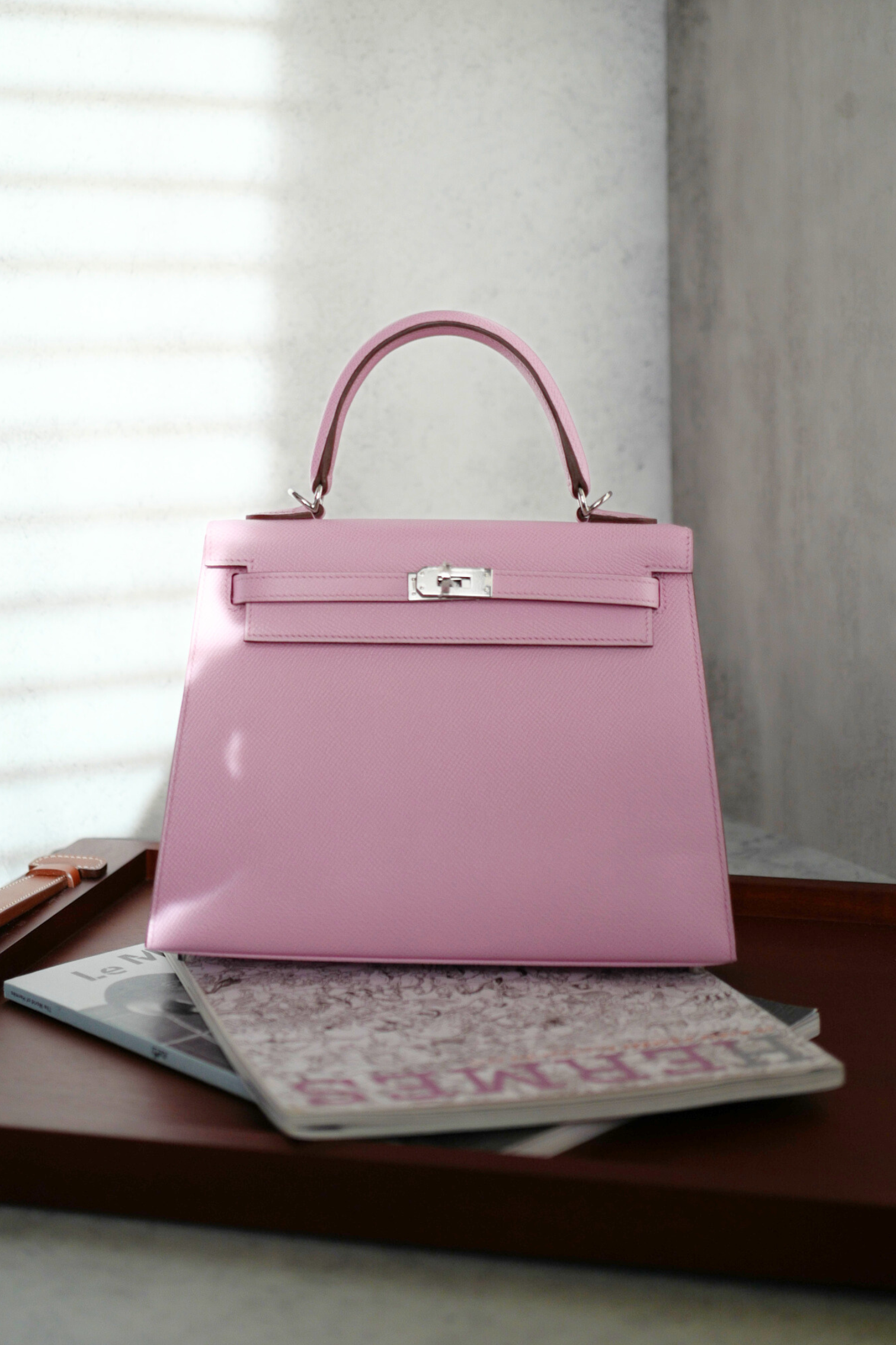NEW Hermès Kelly 25 Sellier Mauve Sylvestre Epsom Leather Palladium Hardware Stamp U 2023