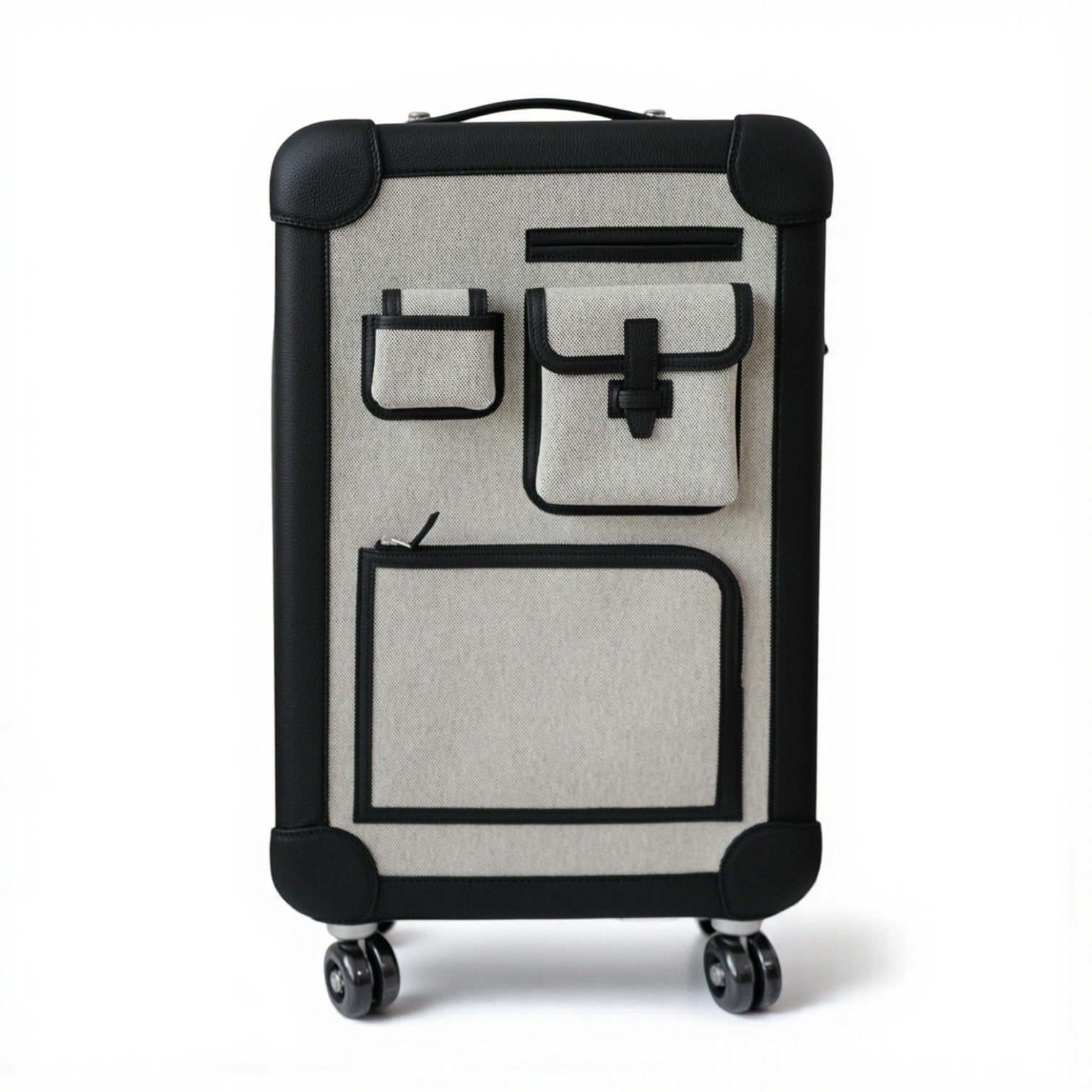 New Hermès Valise Cabin Cargo Suitcase in Toile Noir Canvas Leat