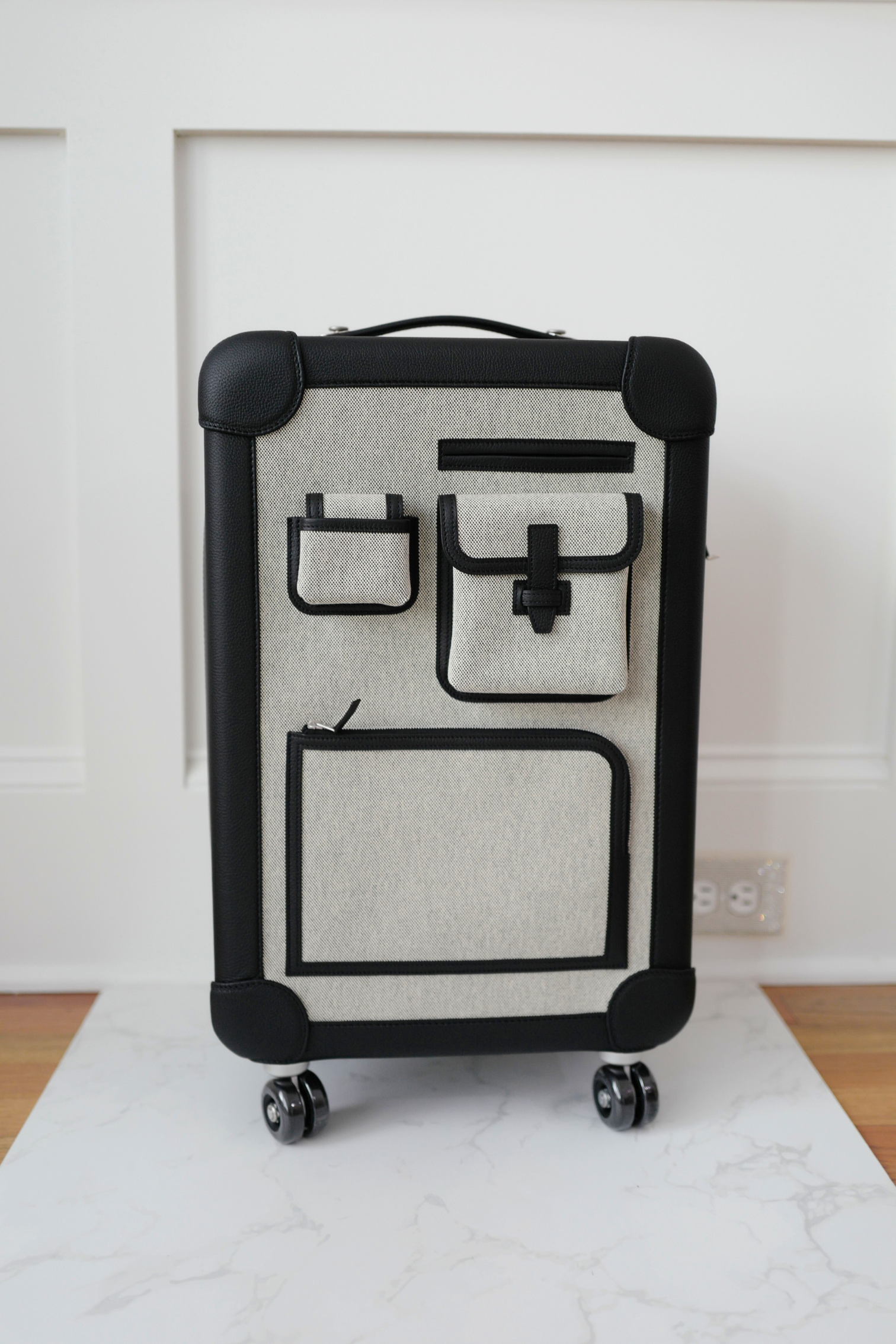 New Hermès Valise R.M.S Cabin Cargo Suitcase in Toile Noir Canvas Leather