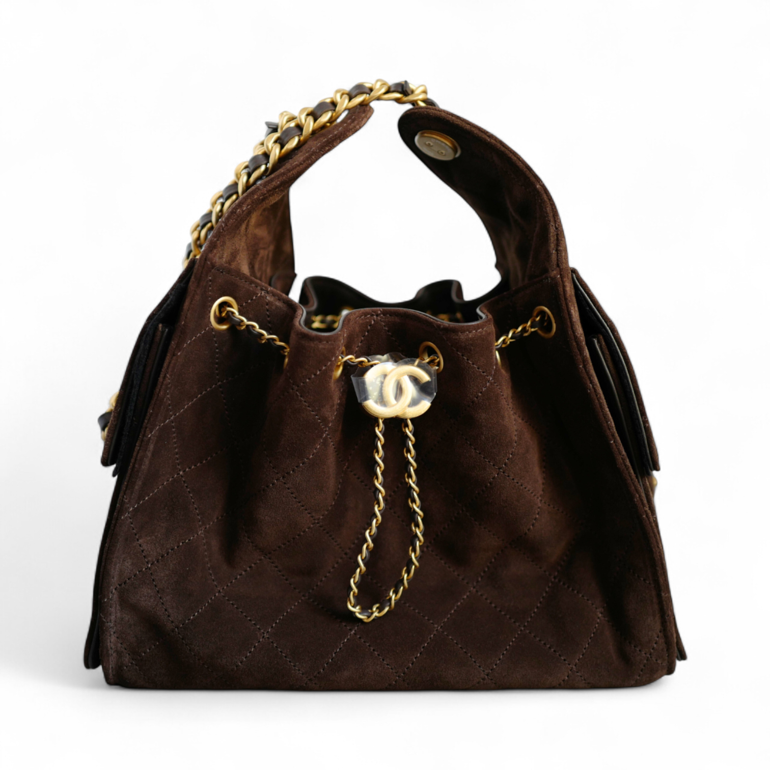 Chanel 25K Small Hobo Bag Dark Brown Suede with Gold Hardware