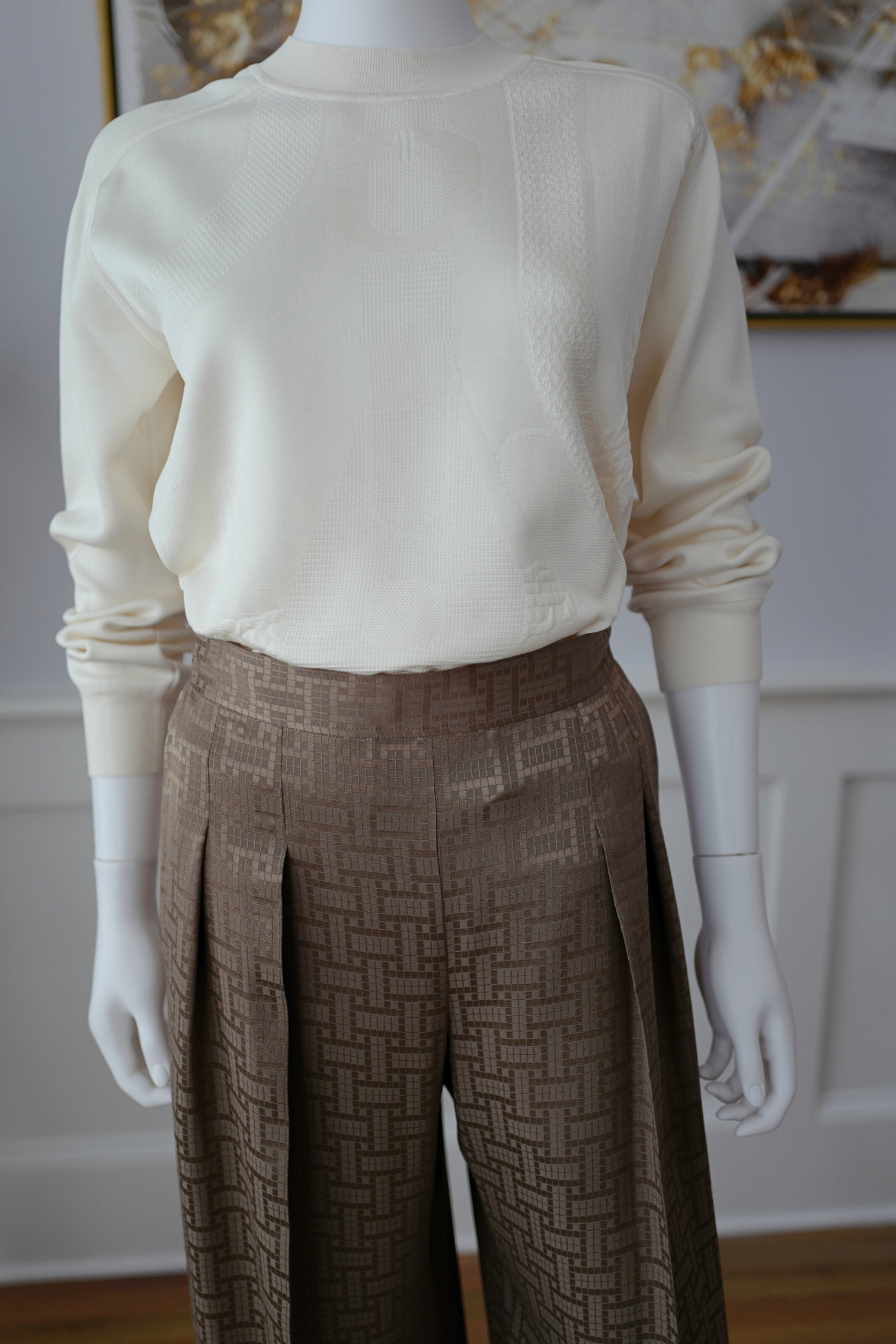 NEW Hermès "Mosaique" Wide Leg Pants Etoupe Size 34