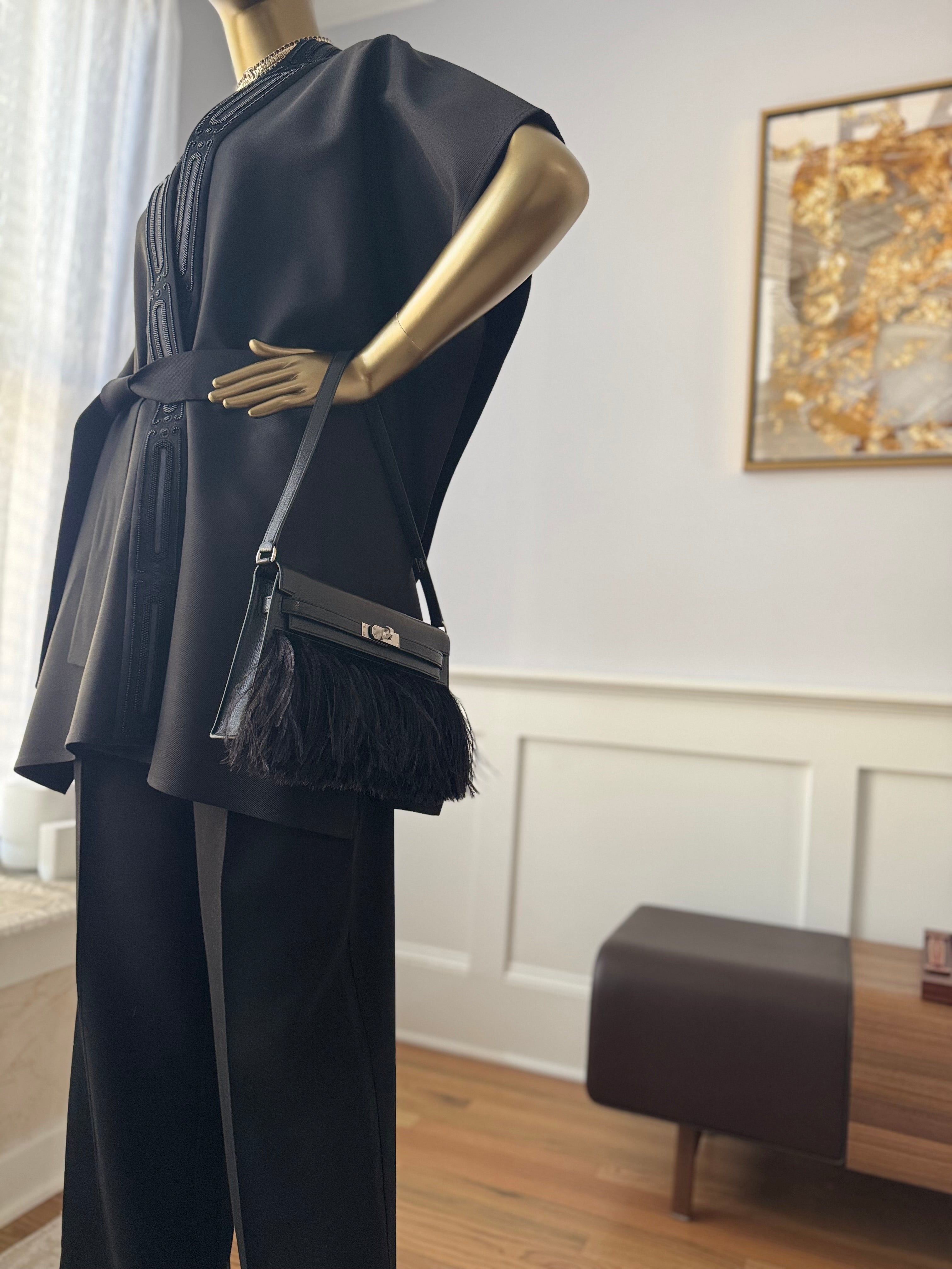 NEW Hermes Embroidered Long Poncho Vest Size 34 Noir Black Over $7K Retail