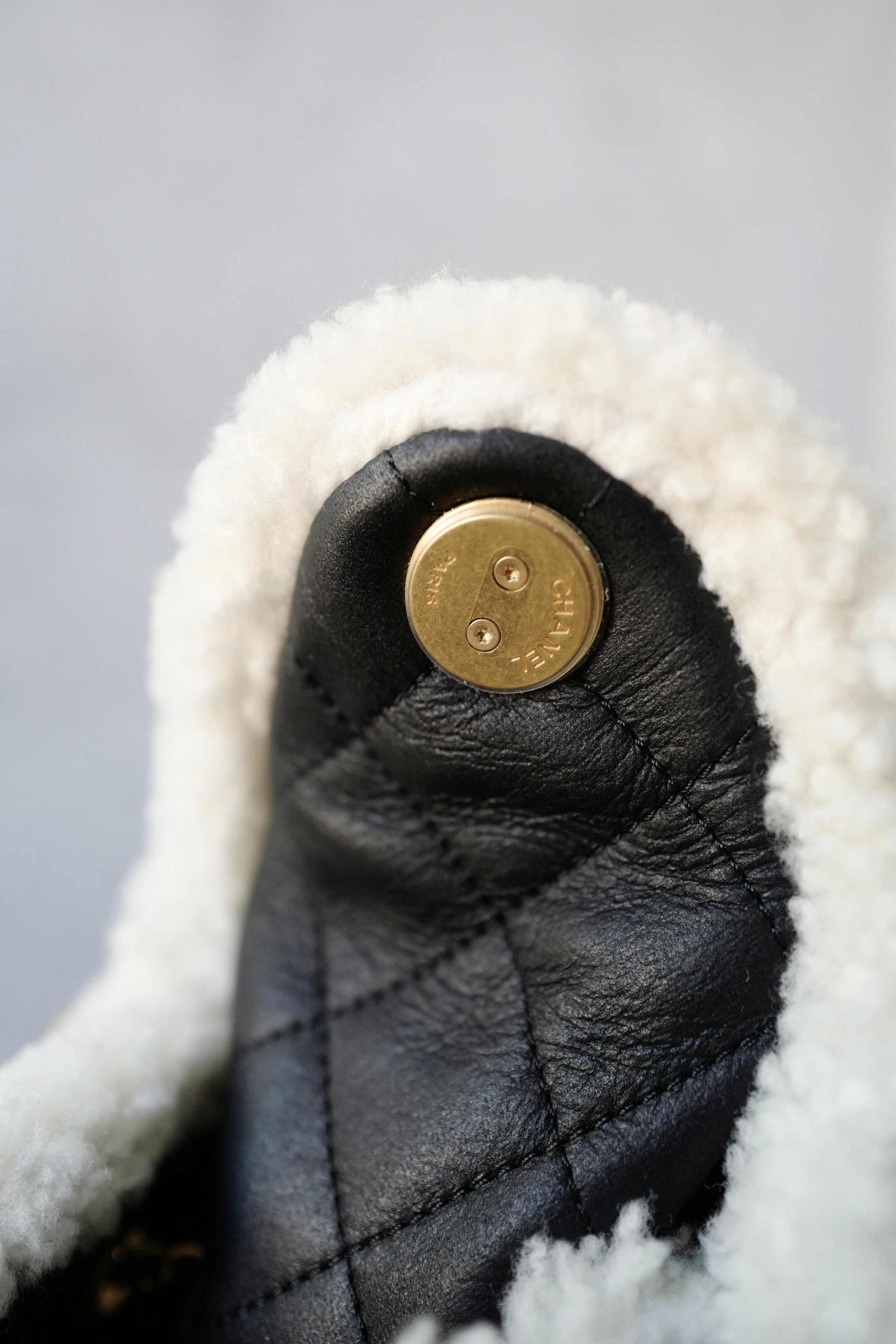 Chanel 25K Small Hobo Bag Black Calfskin with Shearling Trim Gold Hardware