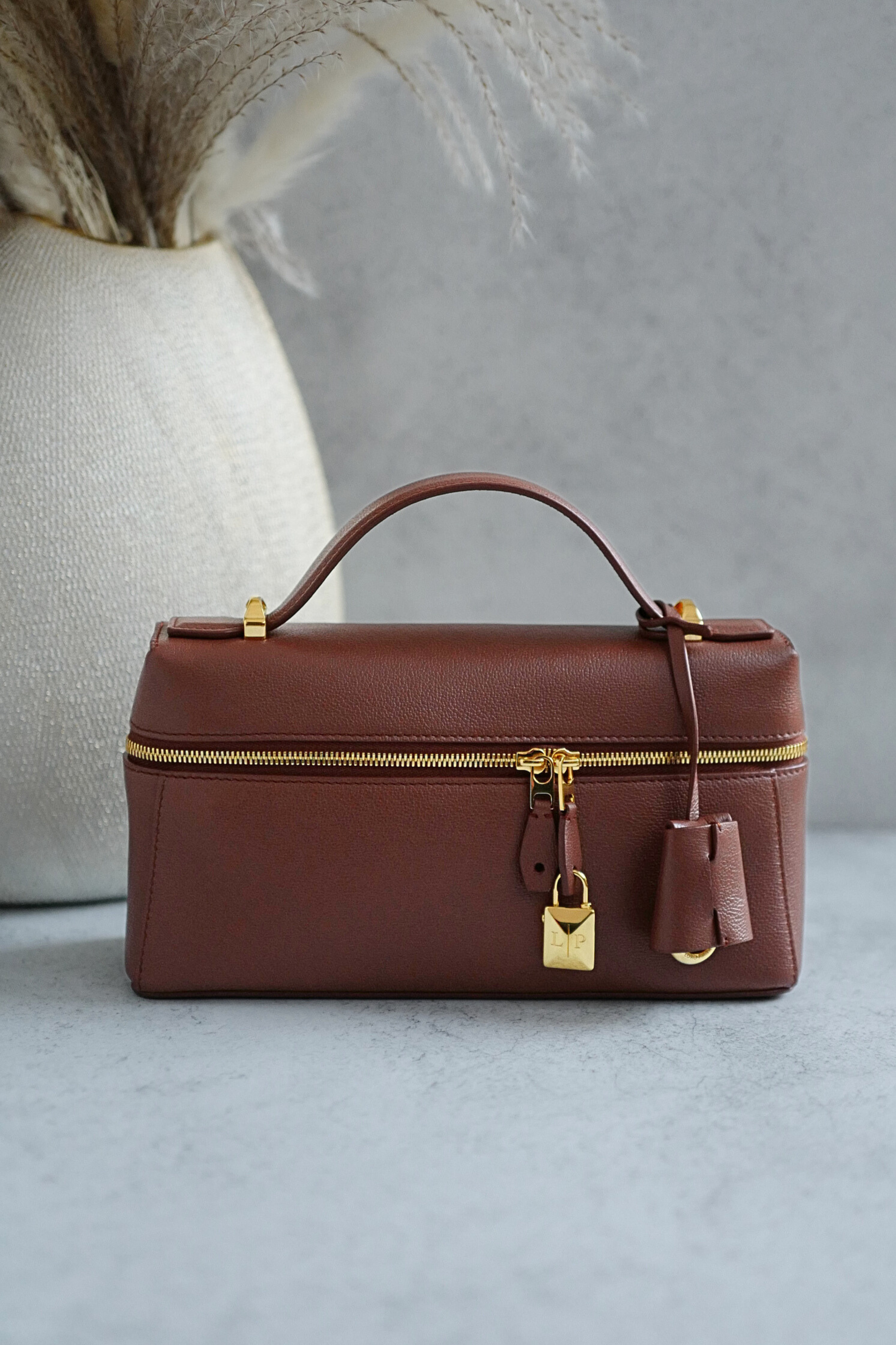 NEW Loro Piana Extra Bag L23 Burnt Tan Sun Gold Calfskin Leather Crossbody Bag