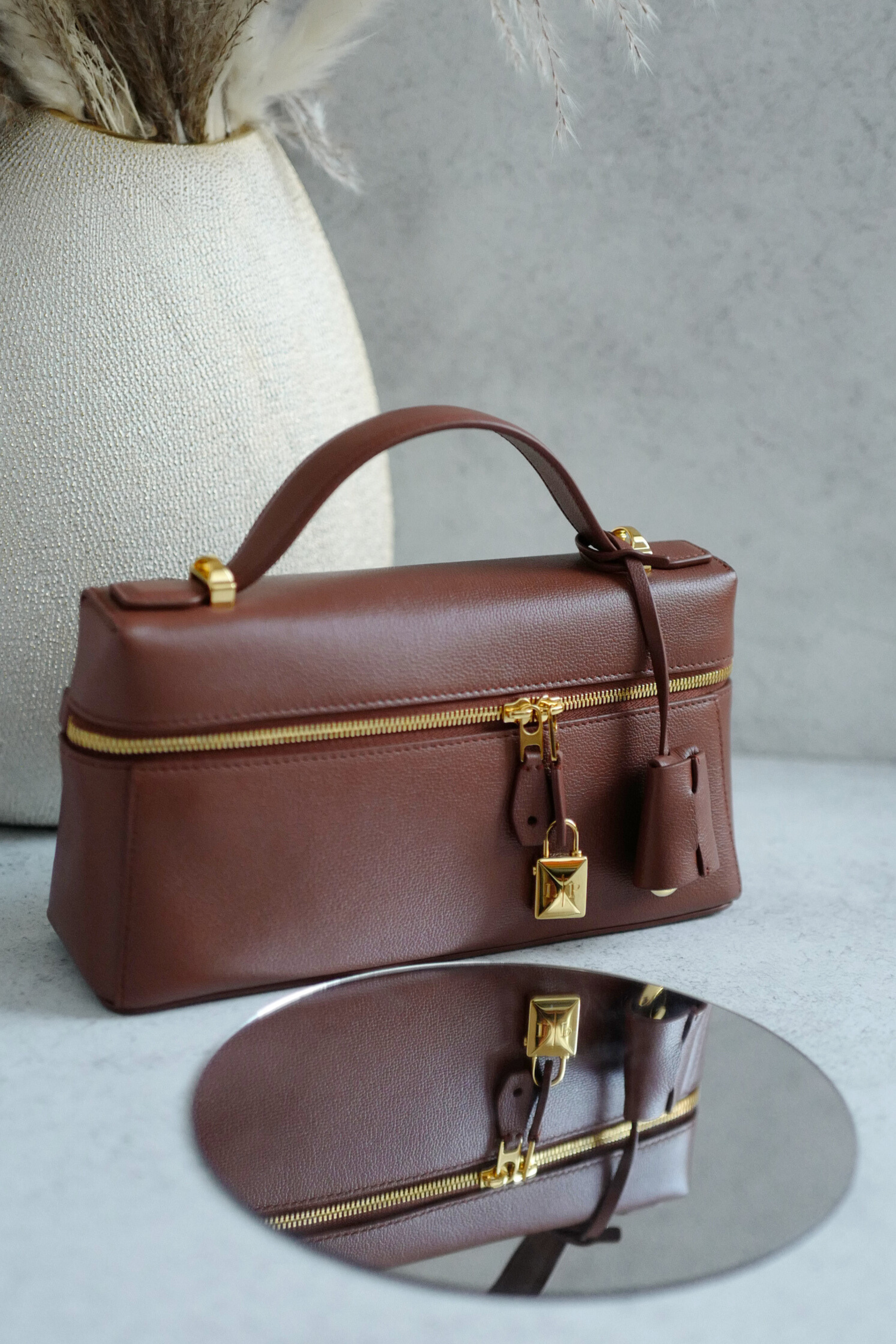 NEW Loro Piana Extra Bag L23 Burnt Tan Sun Gold Calfskin Leather Crossbody Bag