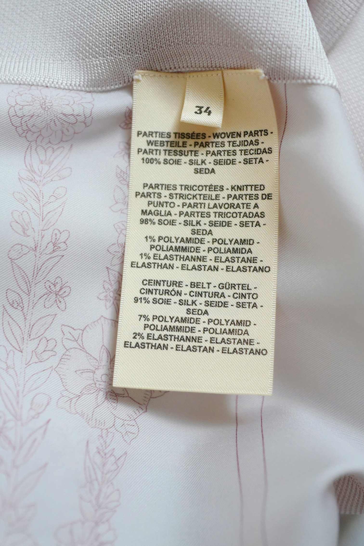 NEW Hermès "Brides de Gala en Fleurs" long-sleeve twillaine– Rose Pâle Pink- Size 34 $5K Retail
