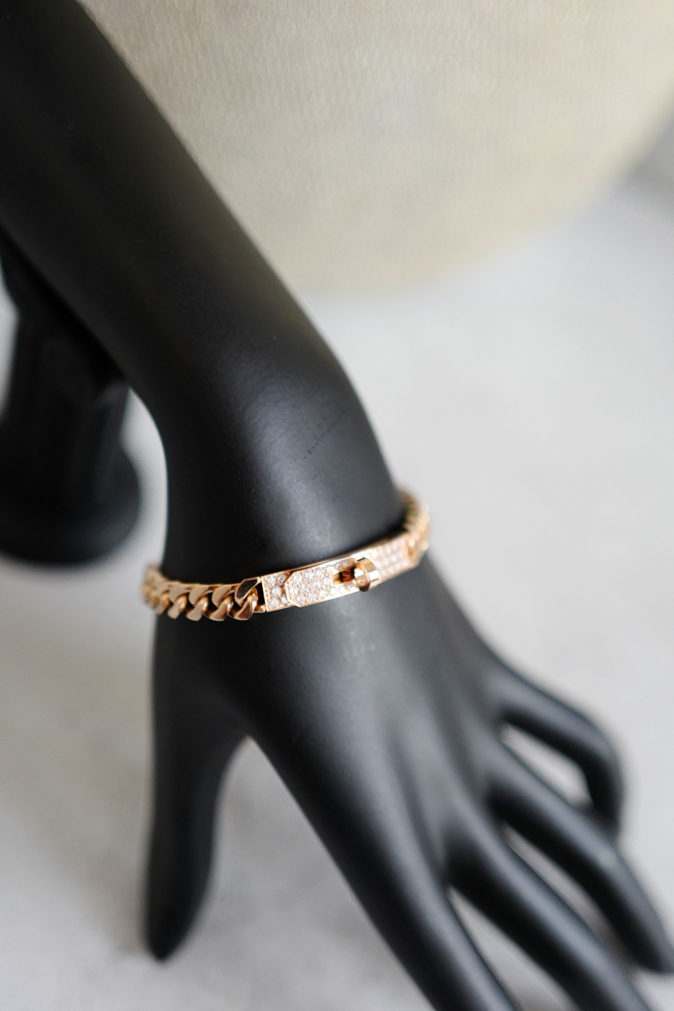 Hermes Kelly Gourmette Bracelet Rose Gold 750 Diamond 0.90ct ST