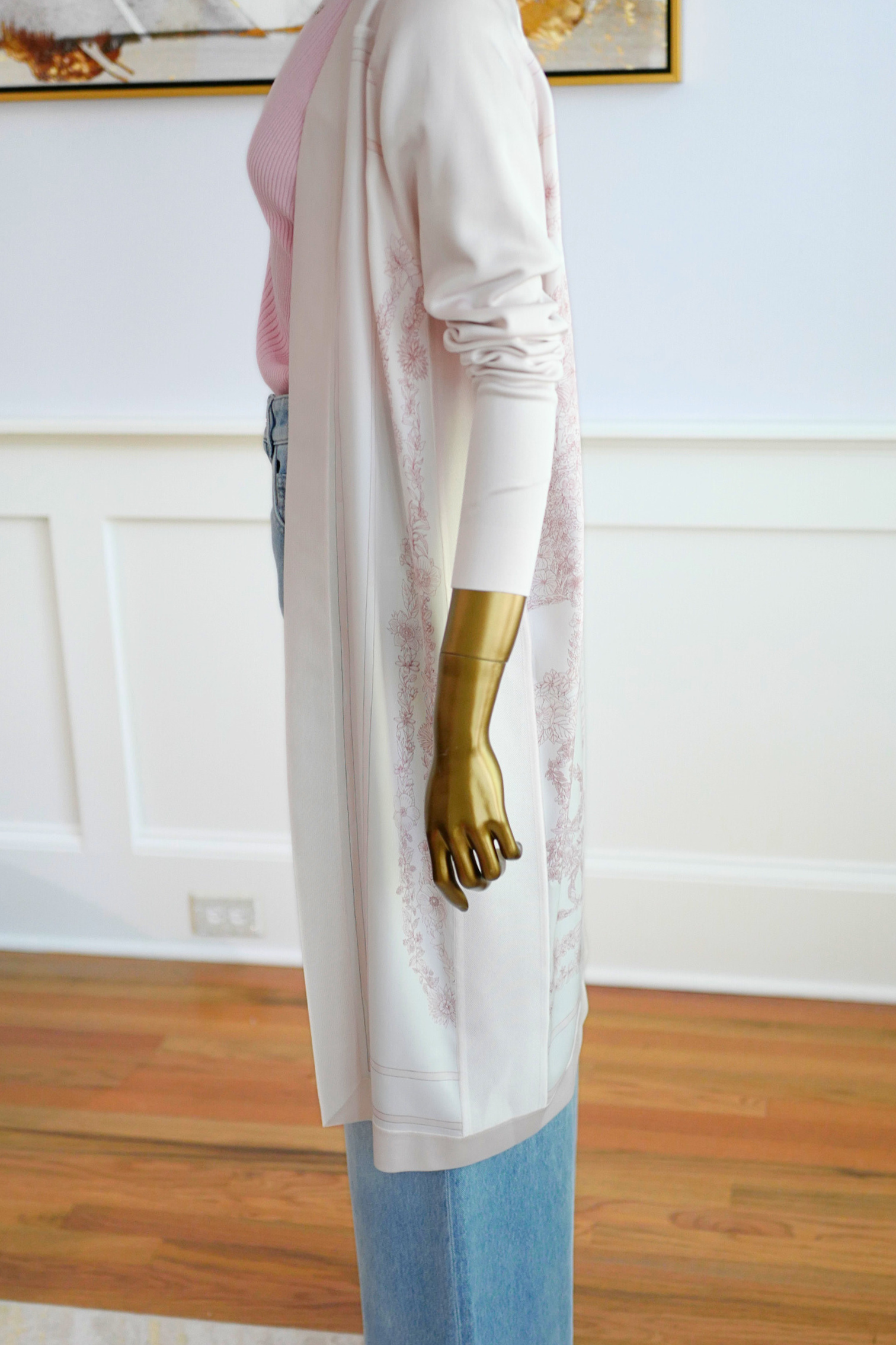 NEW Hermès "Brides de Gala en Fleurs" long-sleeve twillaine– Rose Pâle Pink- Size 34 $5K Retail