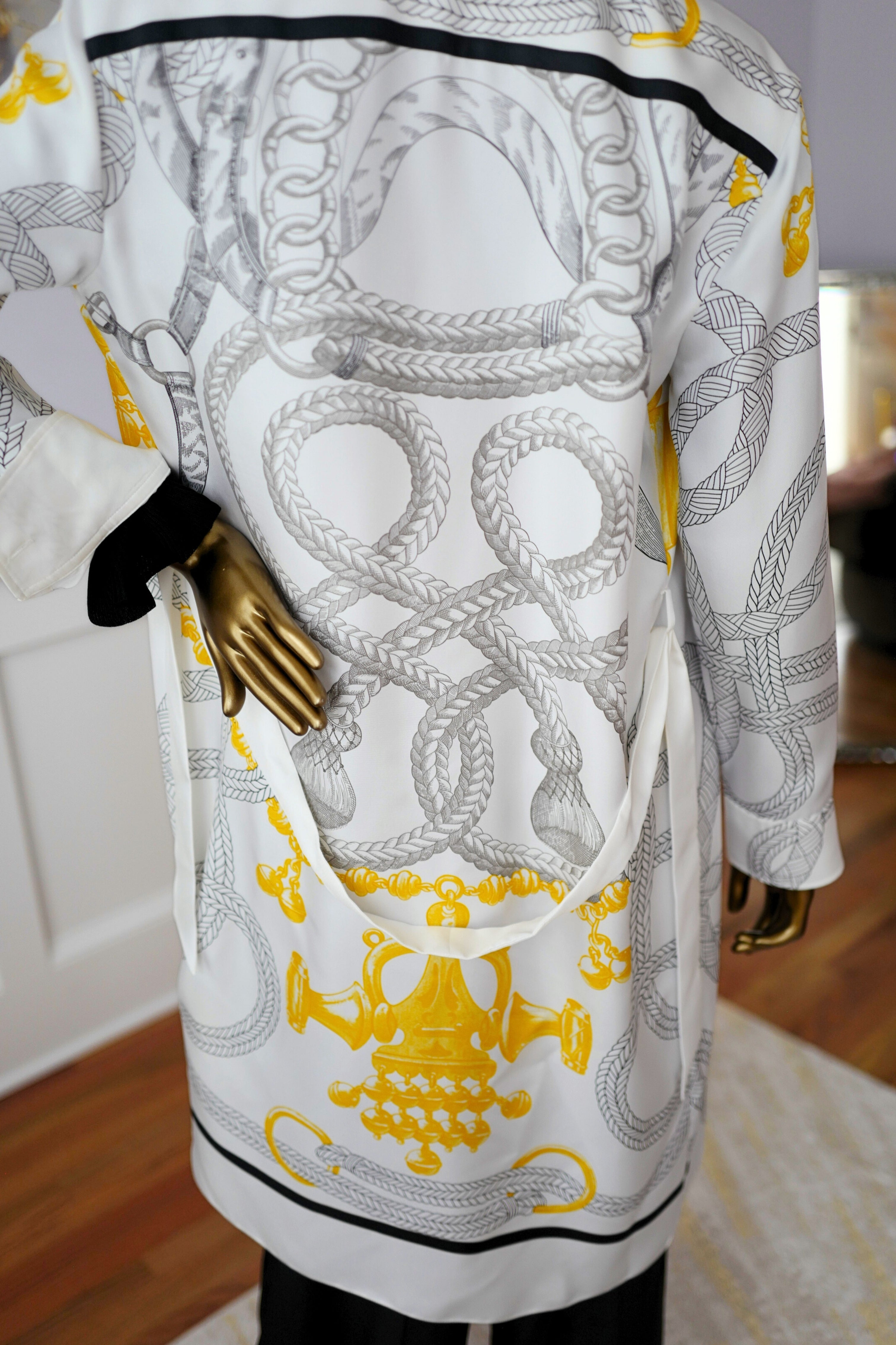 NEW Hermès "Palefroi Remix" Shirt Dress Blanc Nacre Silk Size 36