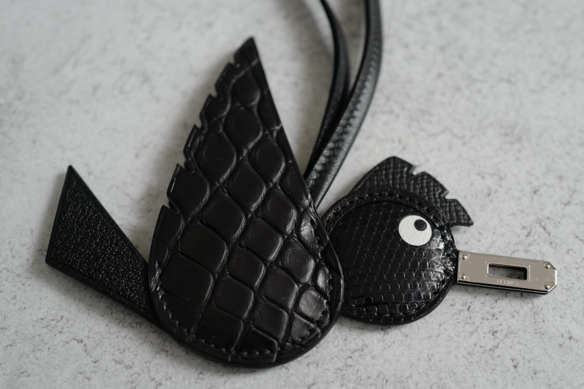 Hermès Birdy Charm Noir Alligator/Lizard/Epsom Calfskin Palladium Hardware