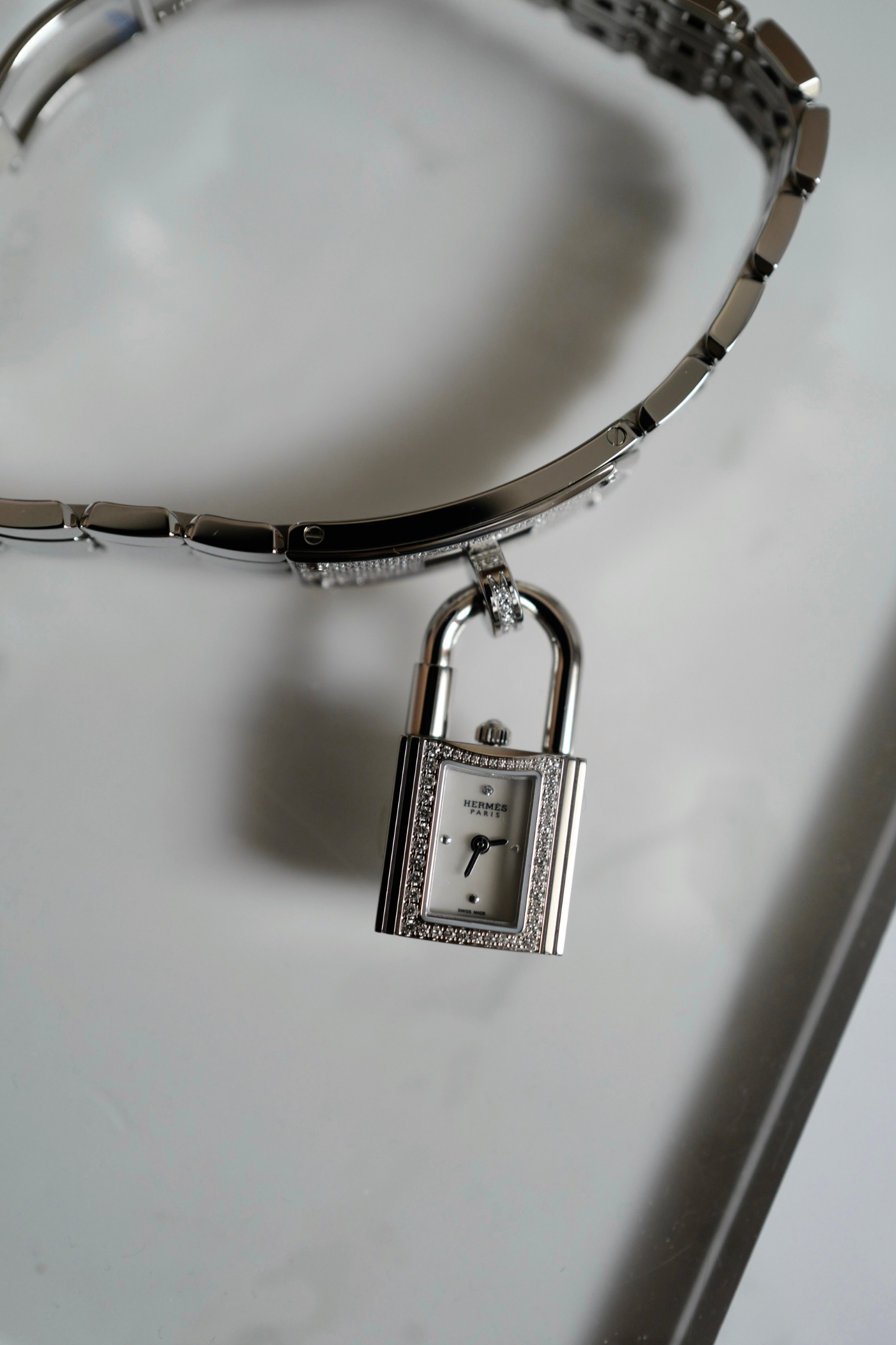 BNIB Hermes Kelly Watch Mini Model, 16 mm, Diamond Stainless Steel Bracelet