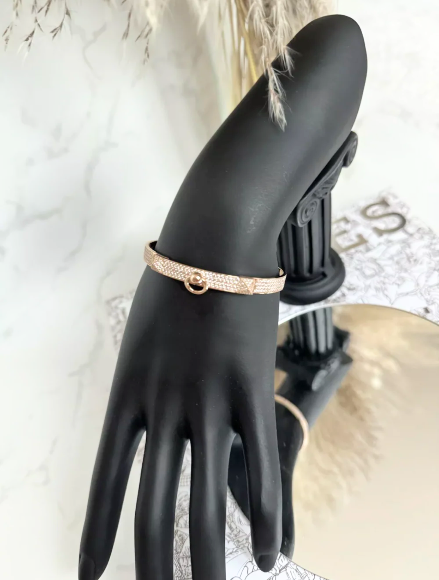 NEW Hermes Collier De Chien Bracelet Rose Gold Full Paved Diamond Small SH $60K