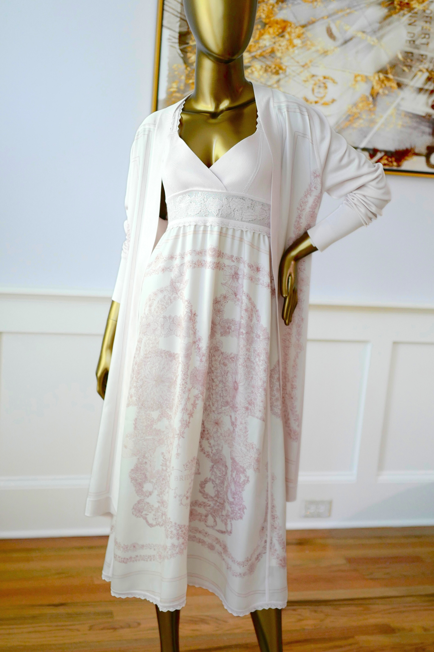 NEW Hermès "Brides de Gala en Fleurs" long-sleeve twillaine– Rose Pâle Pink- Size 34 $5K Retail