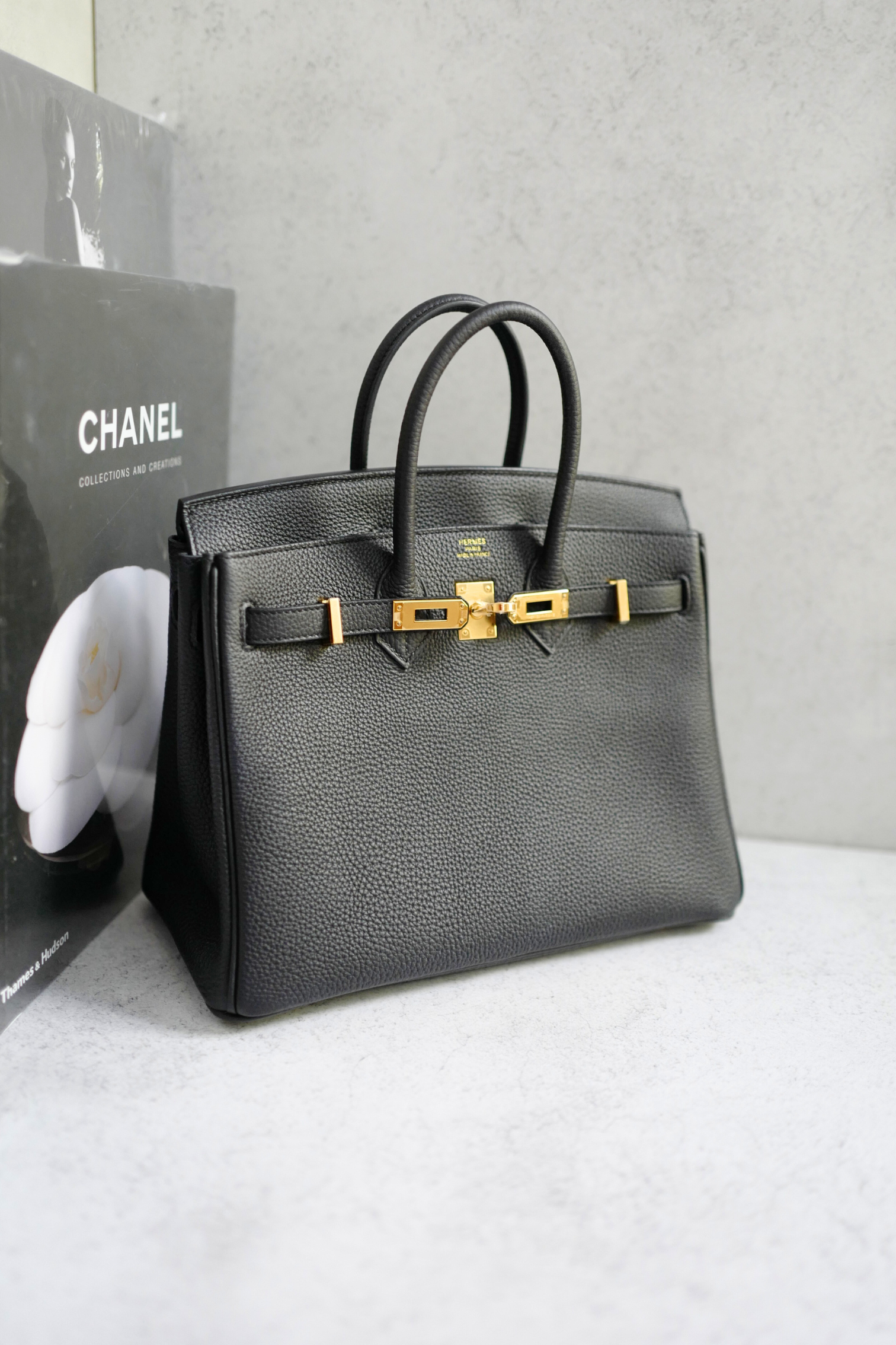 BNIB Hermes Birkin 25 Noir Black Togo Gold Hardware