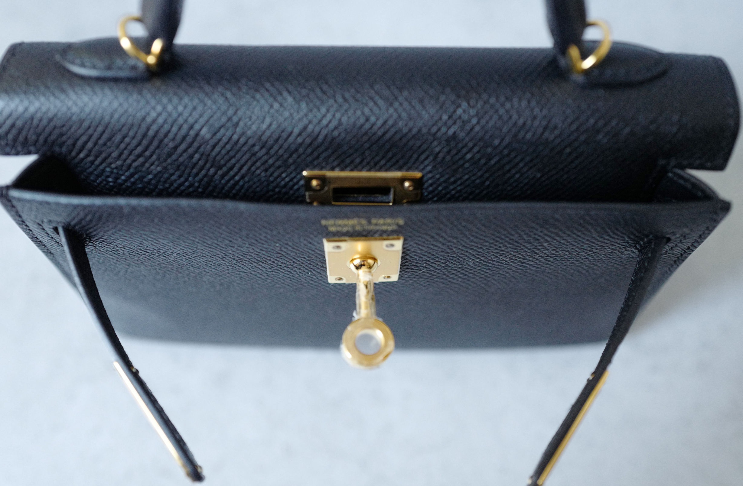 Hermès Mini Kelly 20 Black Epsom Leather with Gold Hardware Stamp W