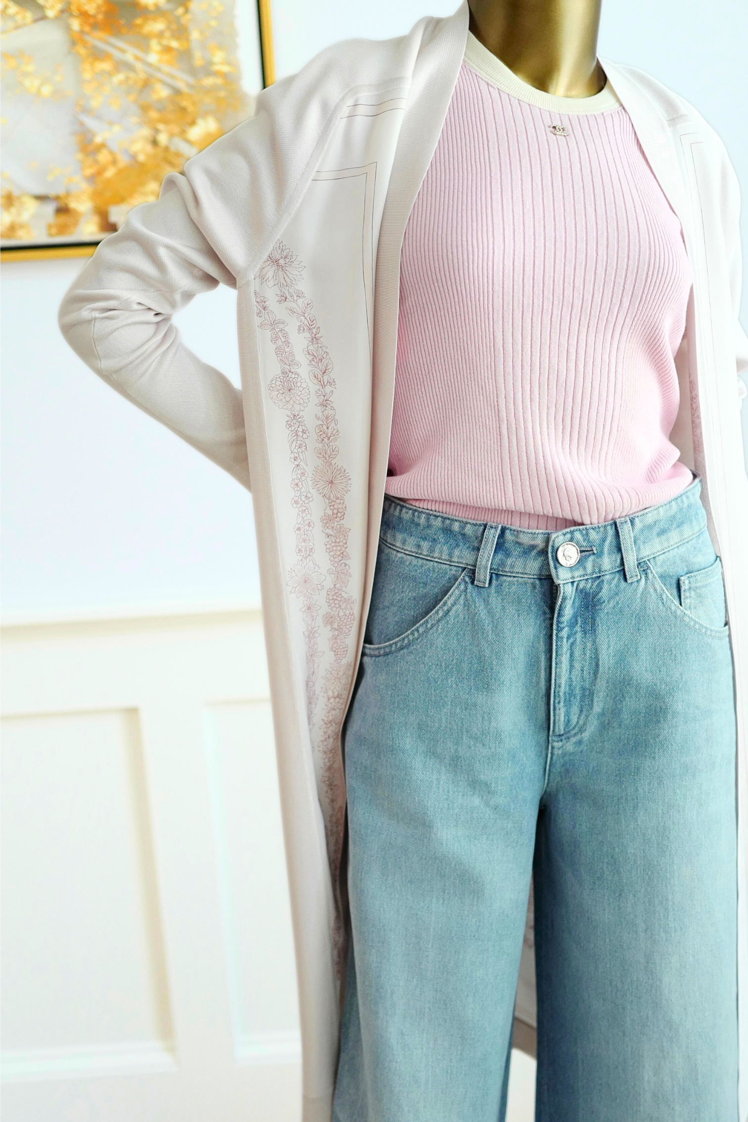 NEW Hermès "Brides de Gala en Fleurs" long-sleeve twillaine– Rose Pâle Pink- Size 34 $5K Retail
