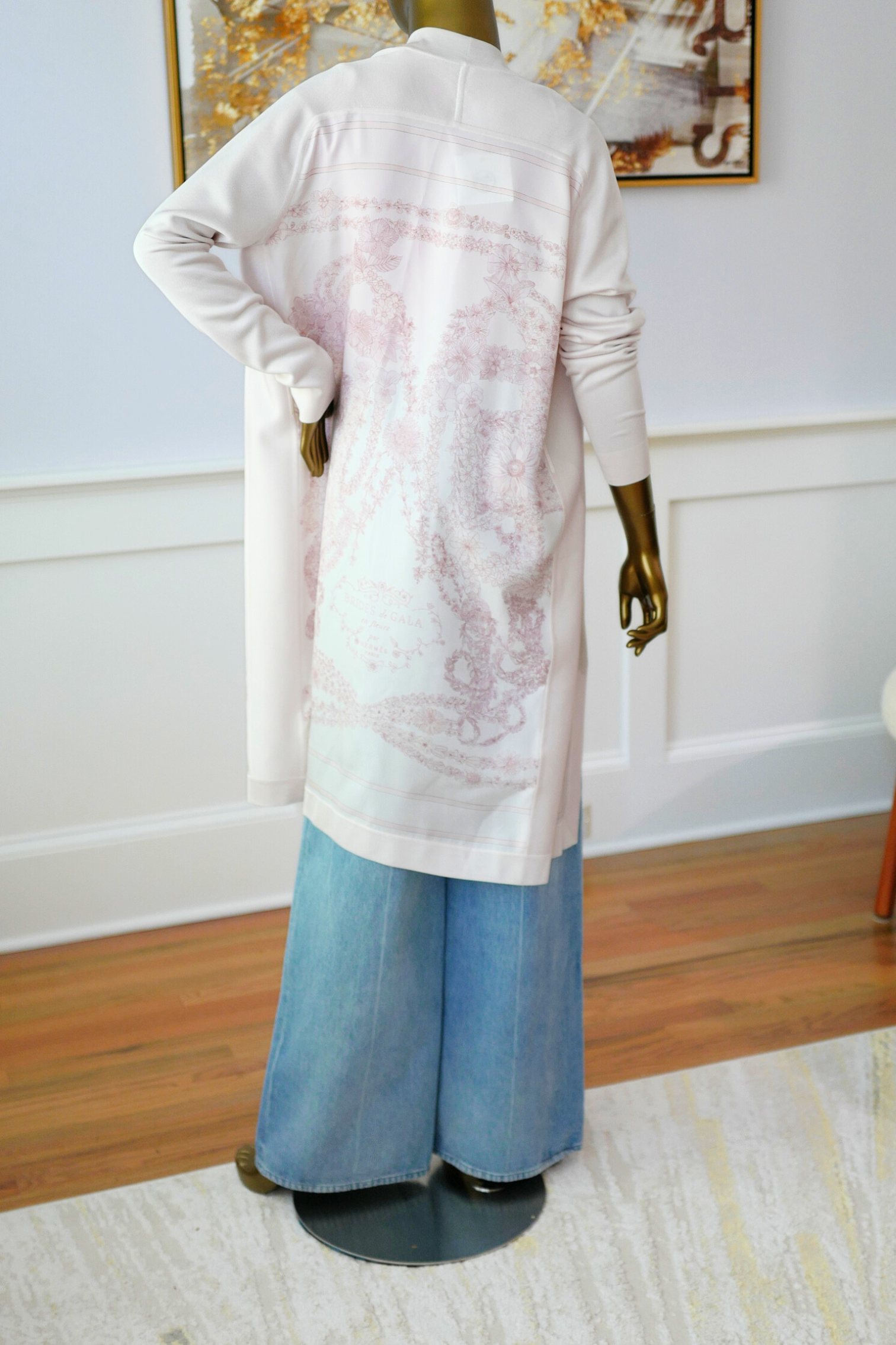 NEW Hermès "Brides de Gala en Fleurs" long-sleeve twillaine– Rose Pâle Pink- Size 34 $5K Retail