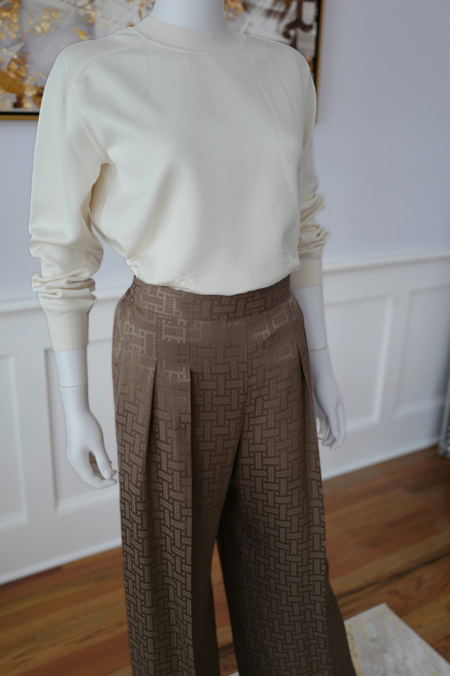 NEW Hermès "Mosaique" Wide Leg Pants Etoupe Size 34