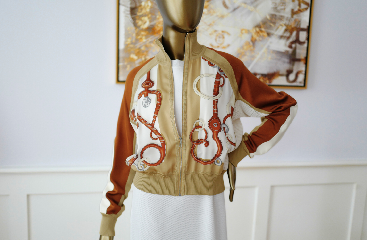 NEW HERMES Panoplie Tout Cuir twillaine bomber jacket Size 34 Blanc Nacre $6K
