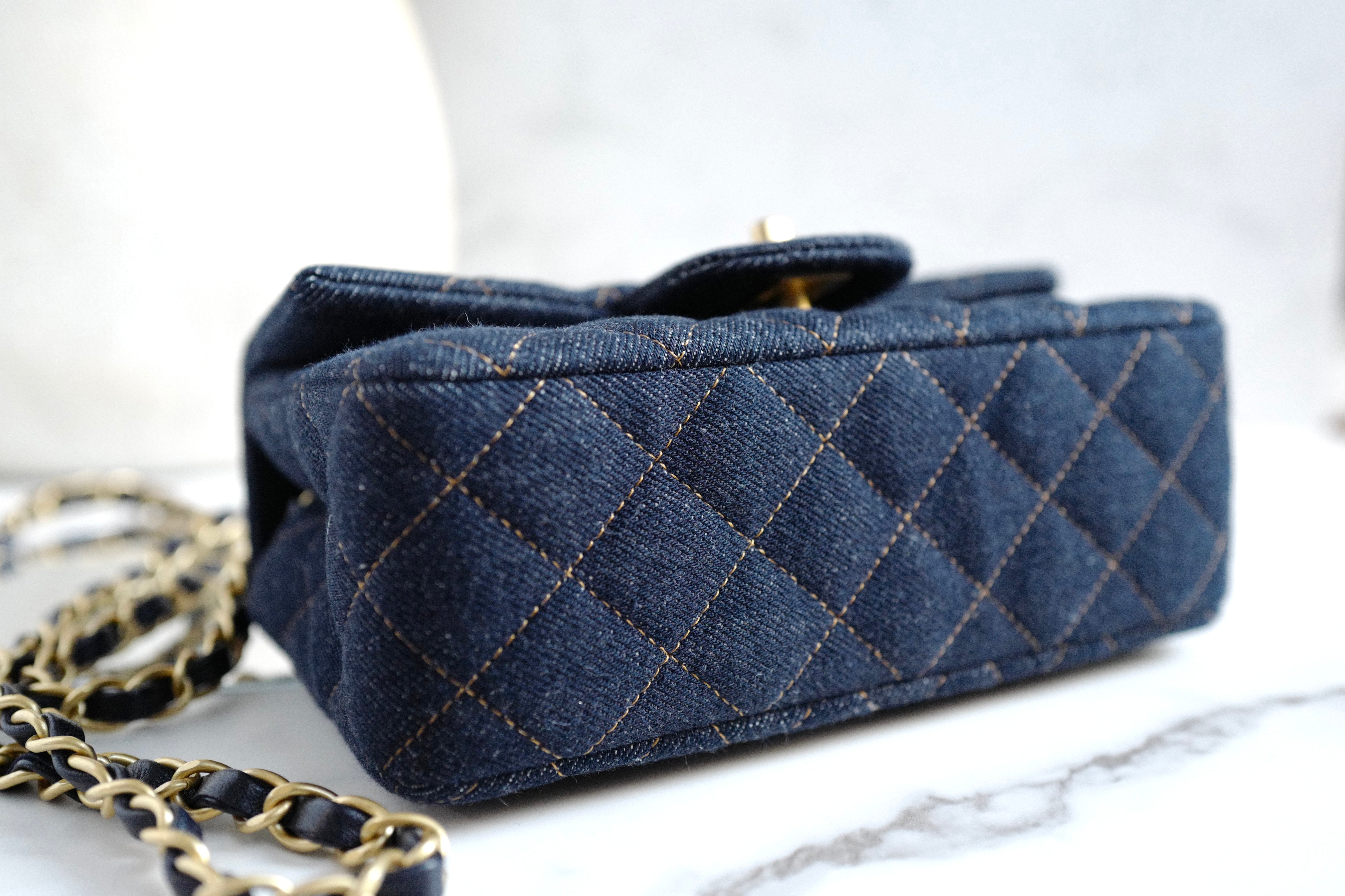 BNIB Chanel 25c Classic Mini Flap Bag in Denim Dark Blue Gold Hardware