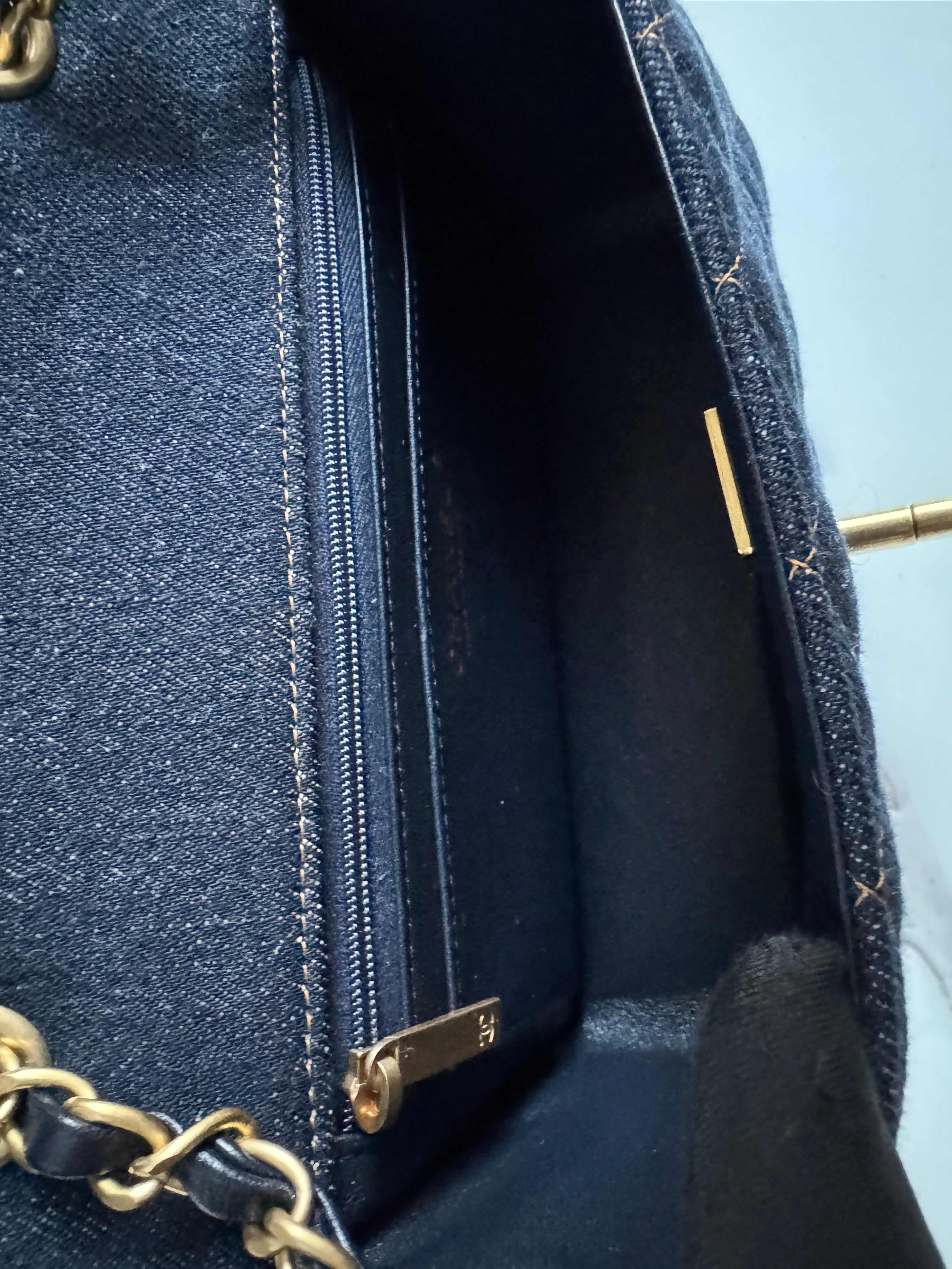 BNIB Chanel 25c Classic Mini Flap Bag in Denim Dark Blue Gold Hardware