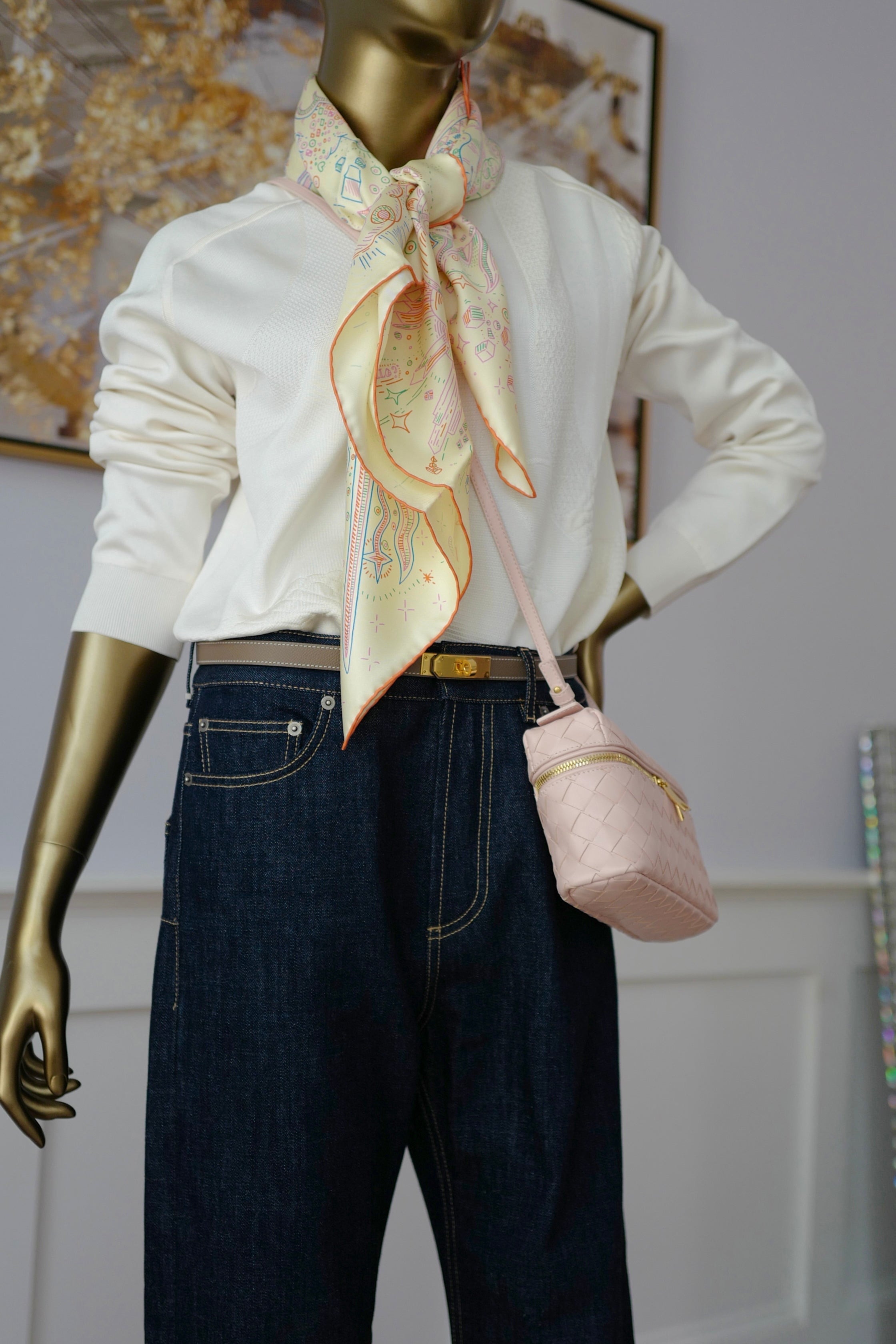 NEW Hermes Please Hold The Line Ac/Vanilla/Bleu 90 silk scarf