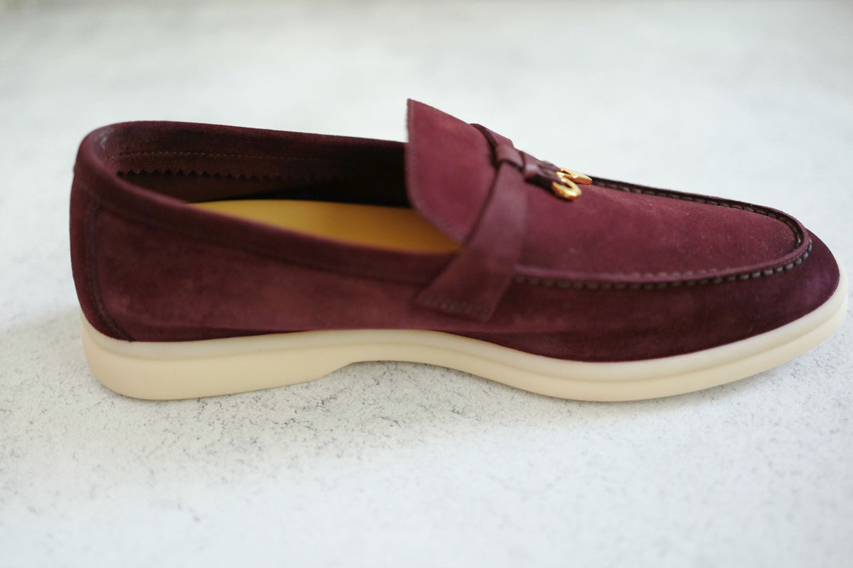 BNIB Loro Piana Summer Charms Walk Loafer Burgundy Suede Calfskin Size 37.5
