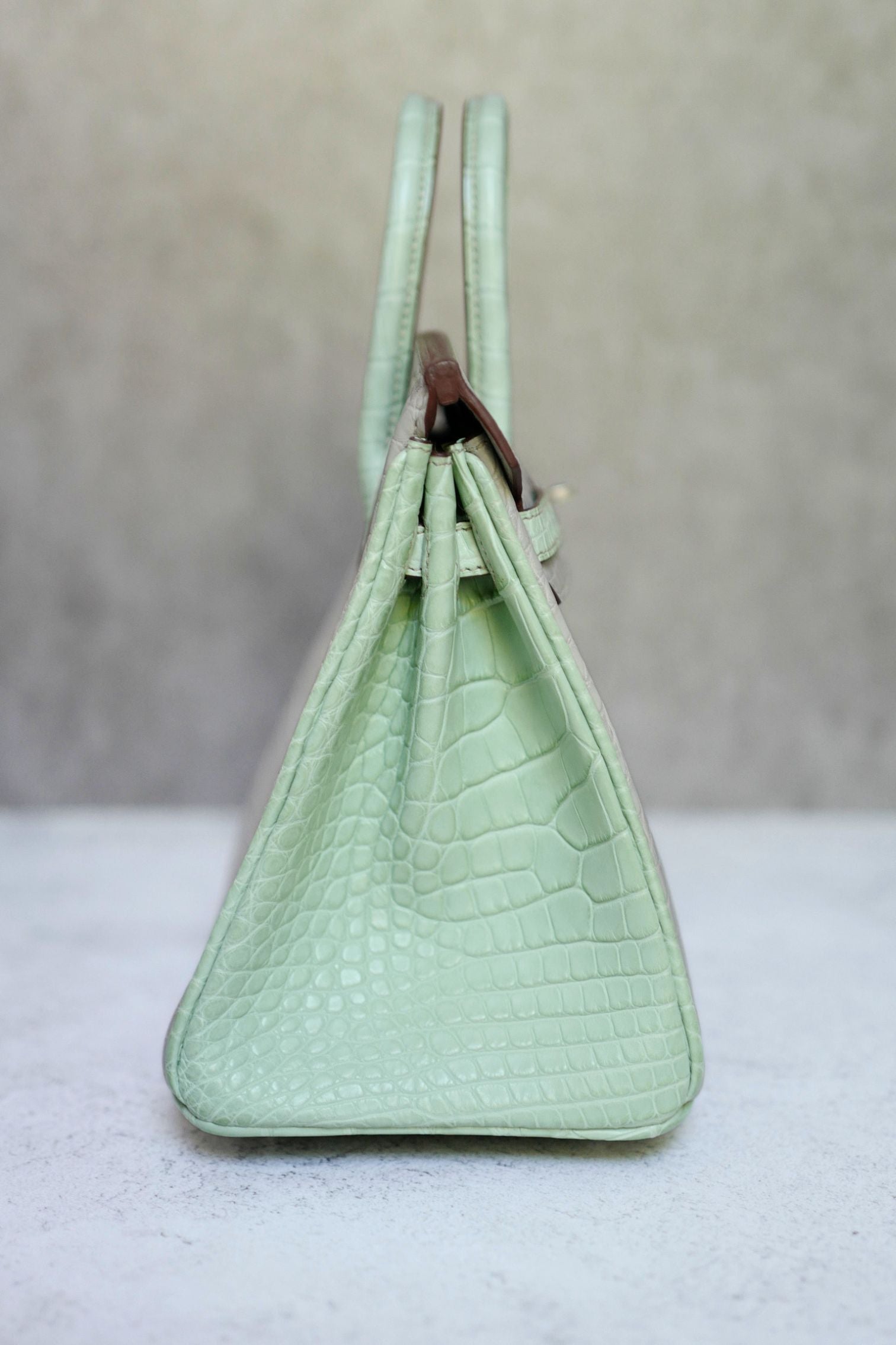 Hermès Birkin 25 HSS Gris Perle Vert D'eau Matte Crocodile Brushed PHW