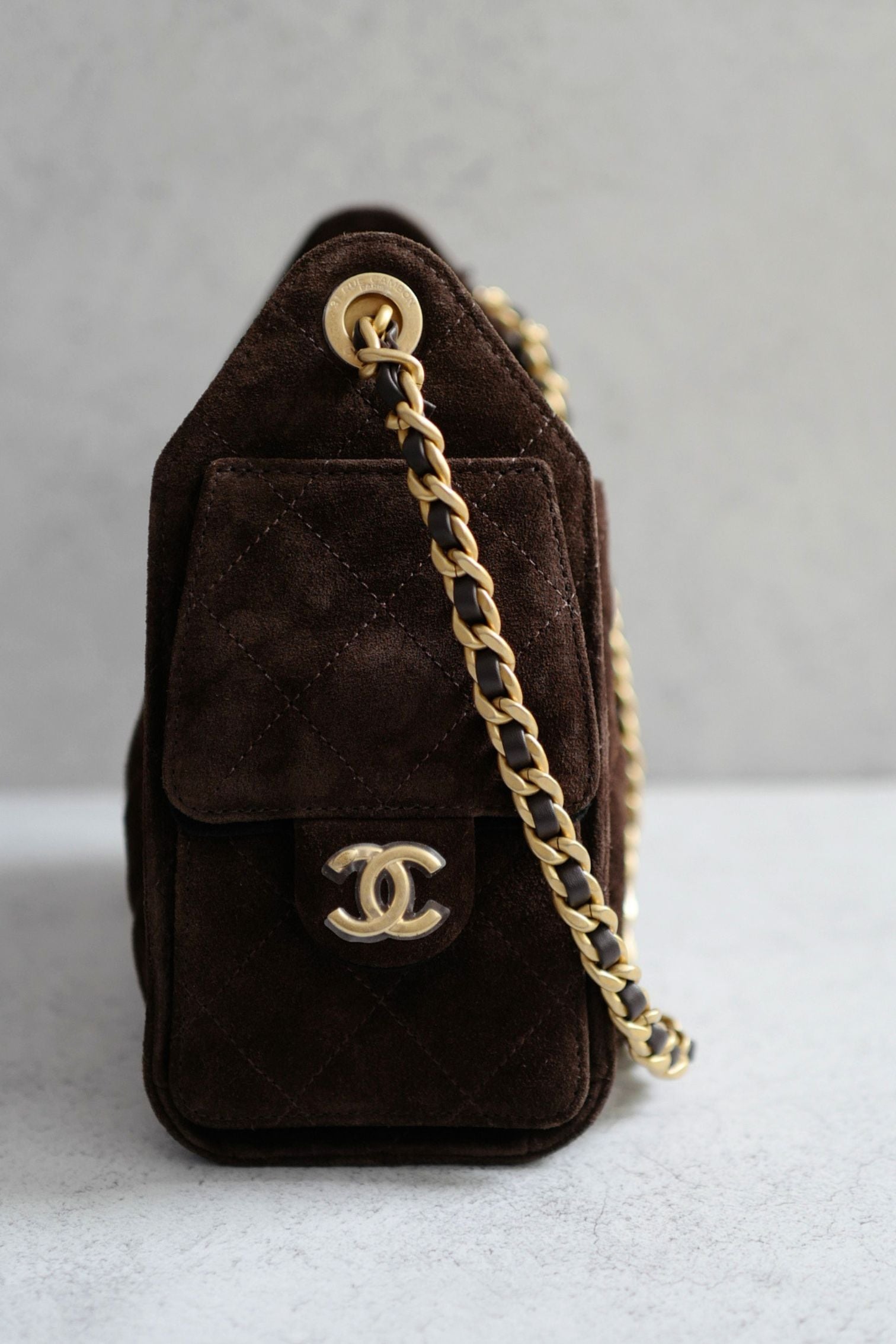 Chanel 26C Mini Hobo Dark Brown Suede Calfskin Gold Hardware