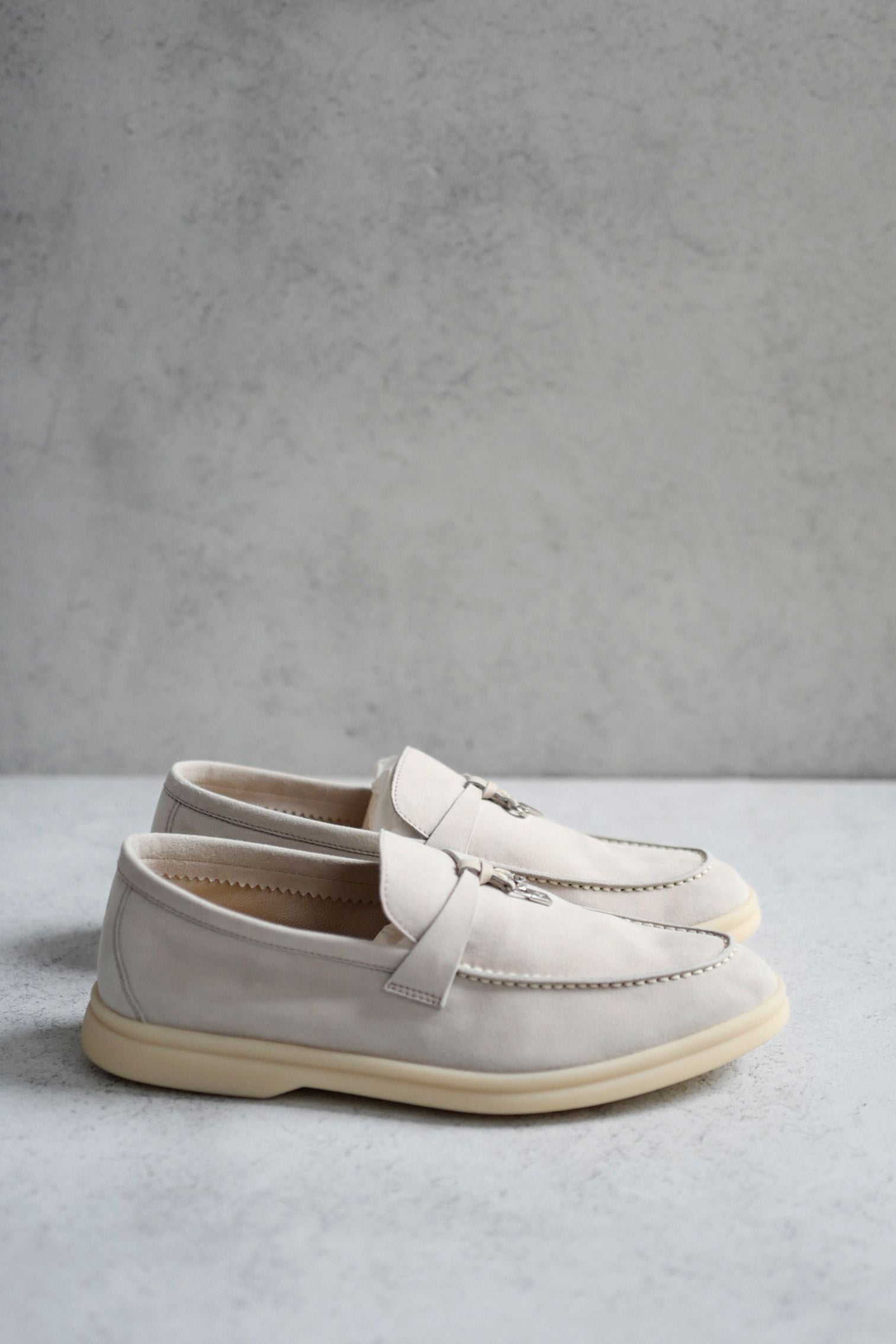 Loro Piana Summer Charm Walk Loafer Pearl Powder Suede Calfskin Size 37.5