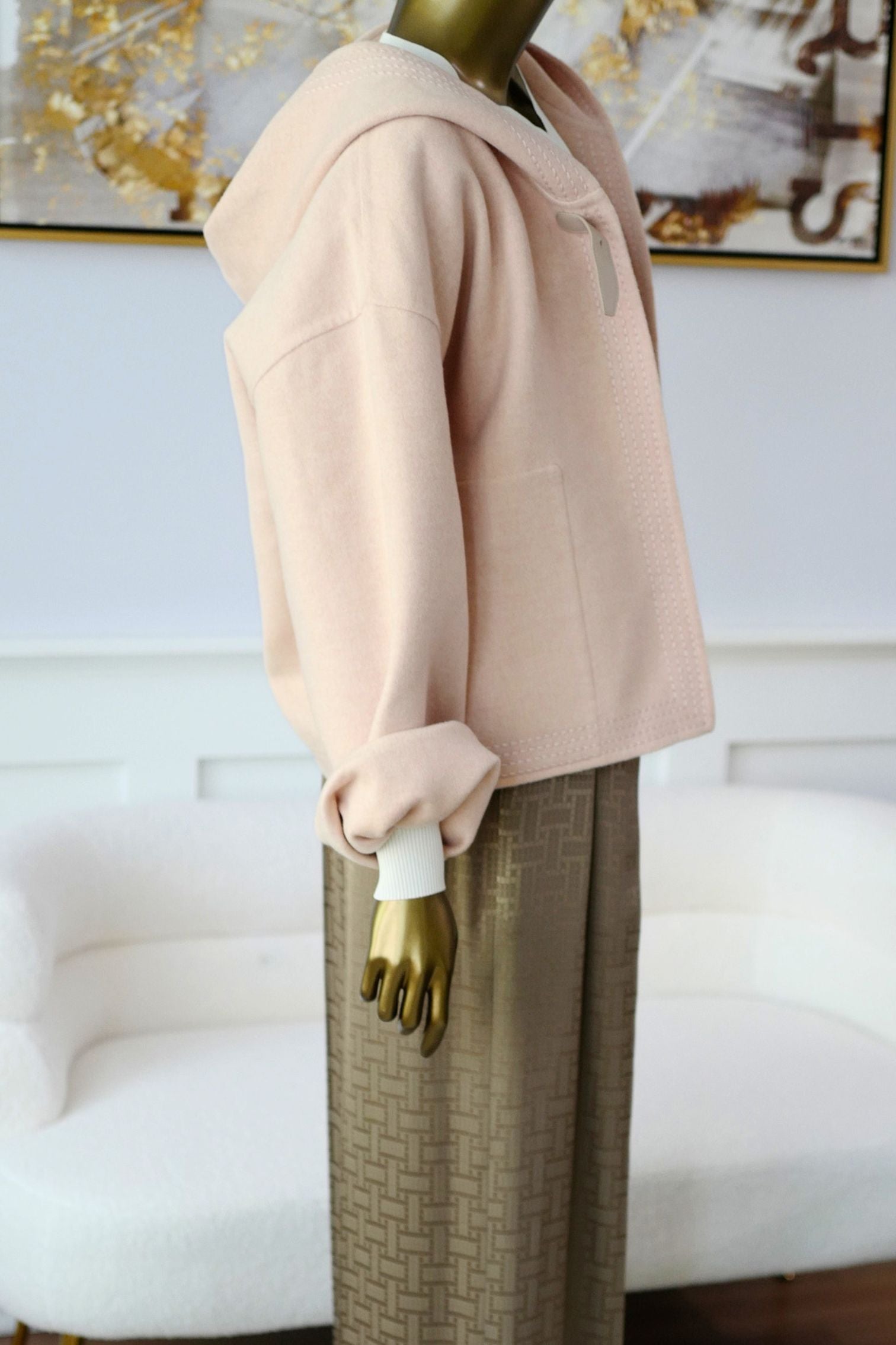 Hermès Paletot à Capuche Rose Palomino Cashmere Size 40